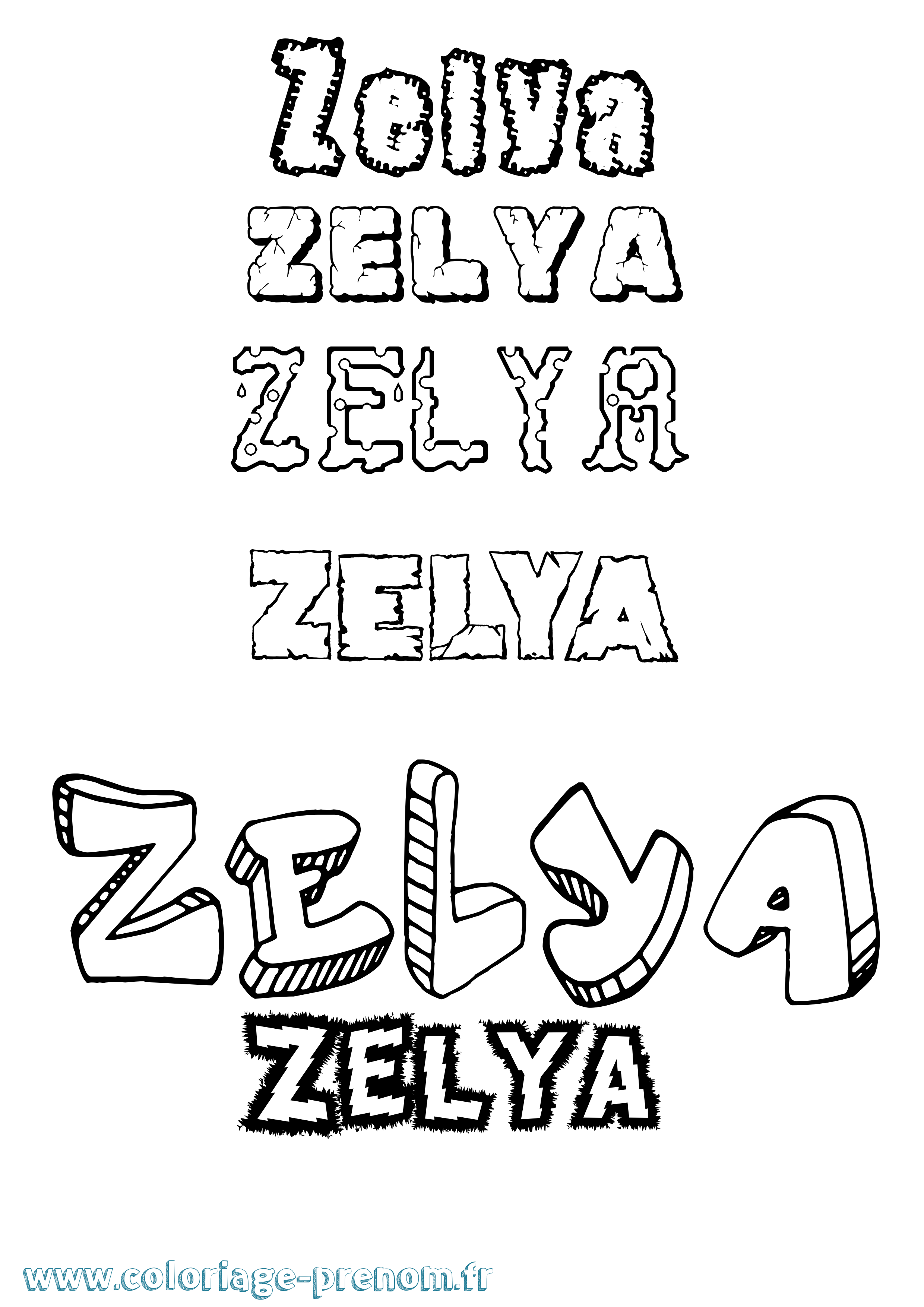 Coloriage Zelya Destructuré Coloriage prénom Zelya Destructuré