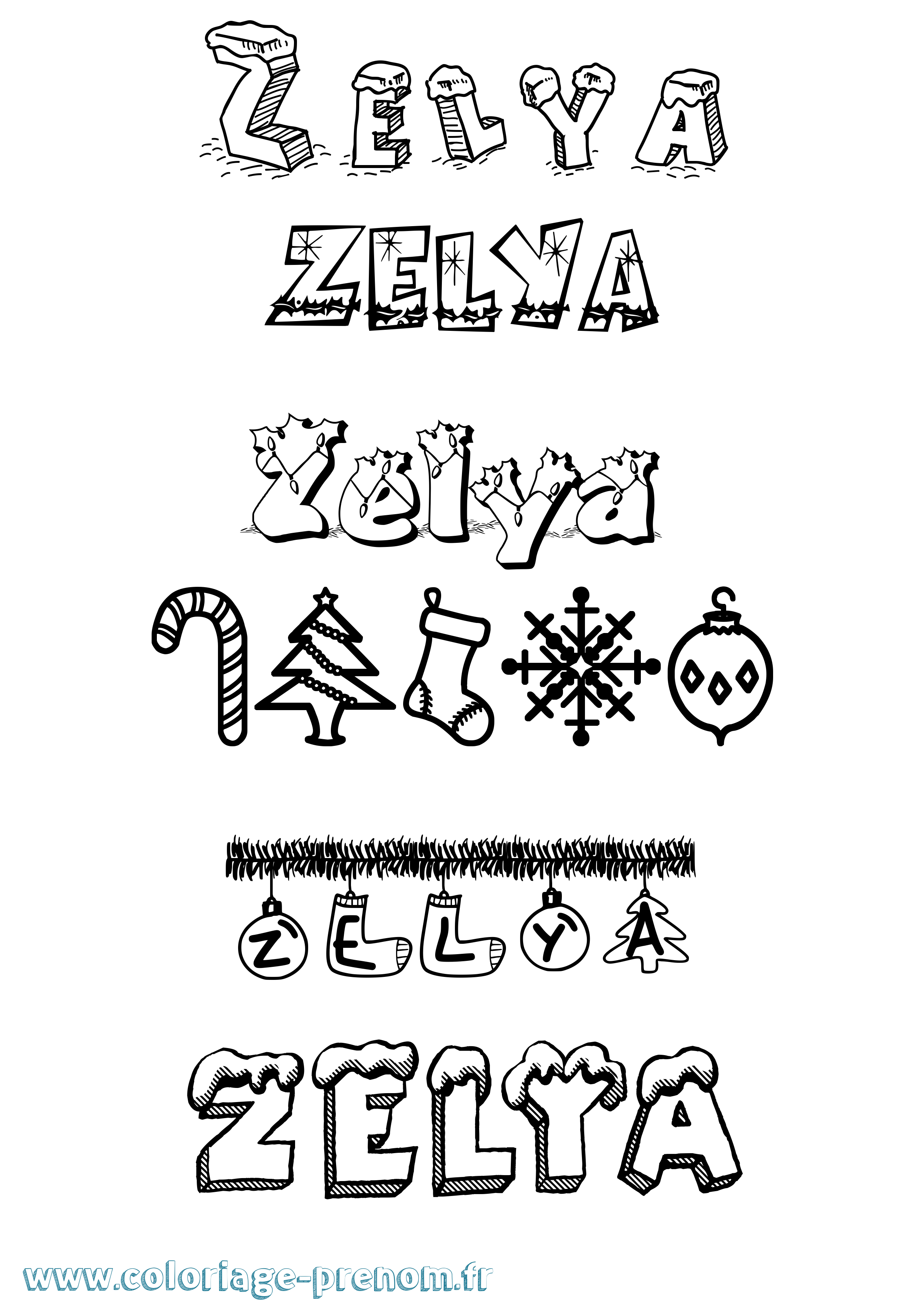 Coloriage Zelya Noël Coloriage prénom Zelya Noël