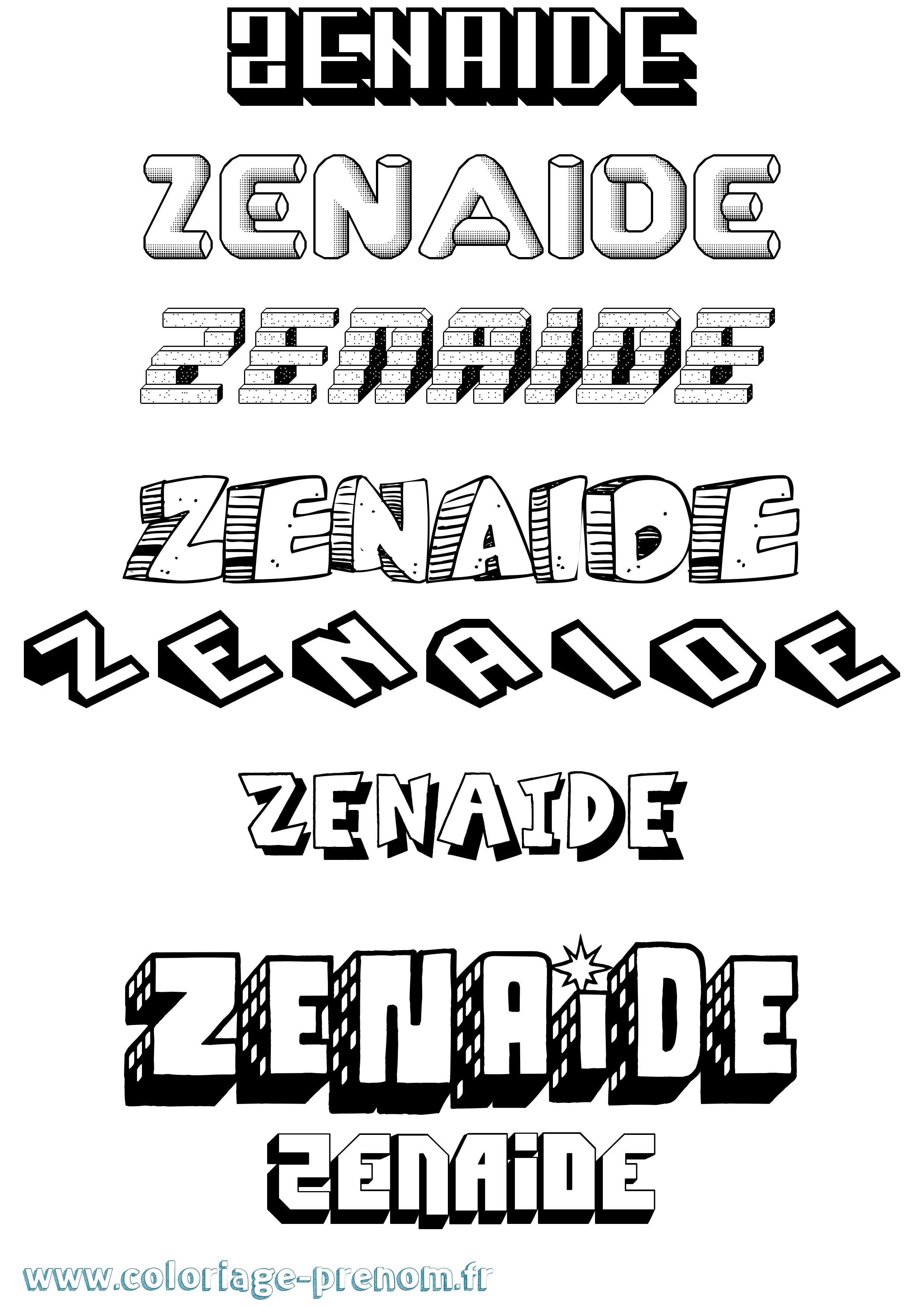 Coloriage Zenaide Effet 3D Coloriage prénom Zenaide Effet 3D