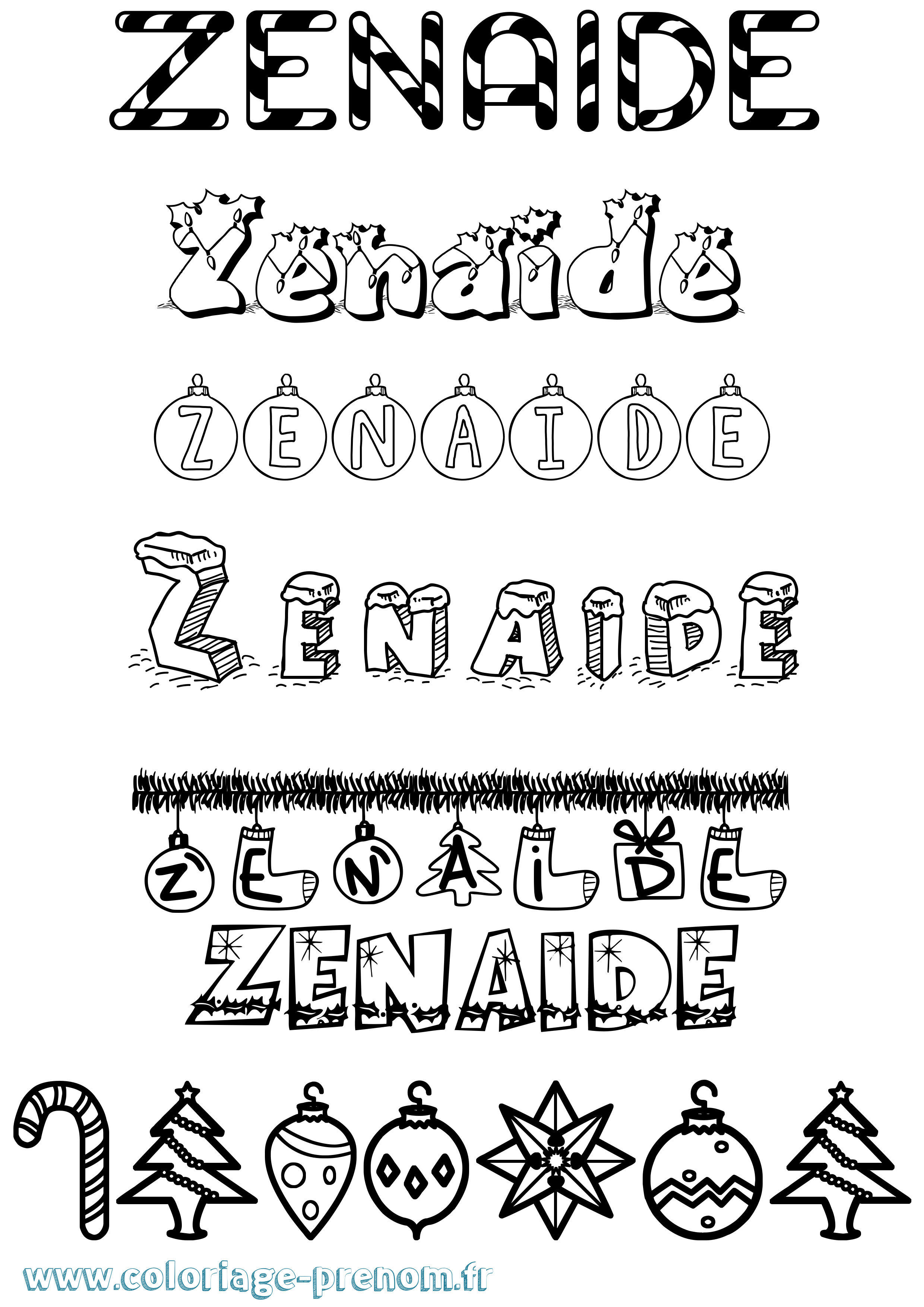 Coloriage Zenaide Noël Coloriage prénom Zenaide Noël