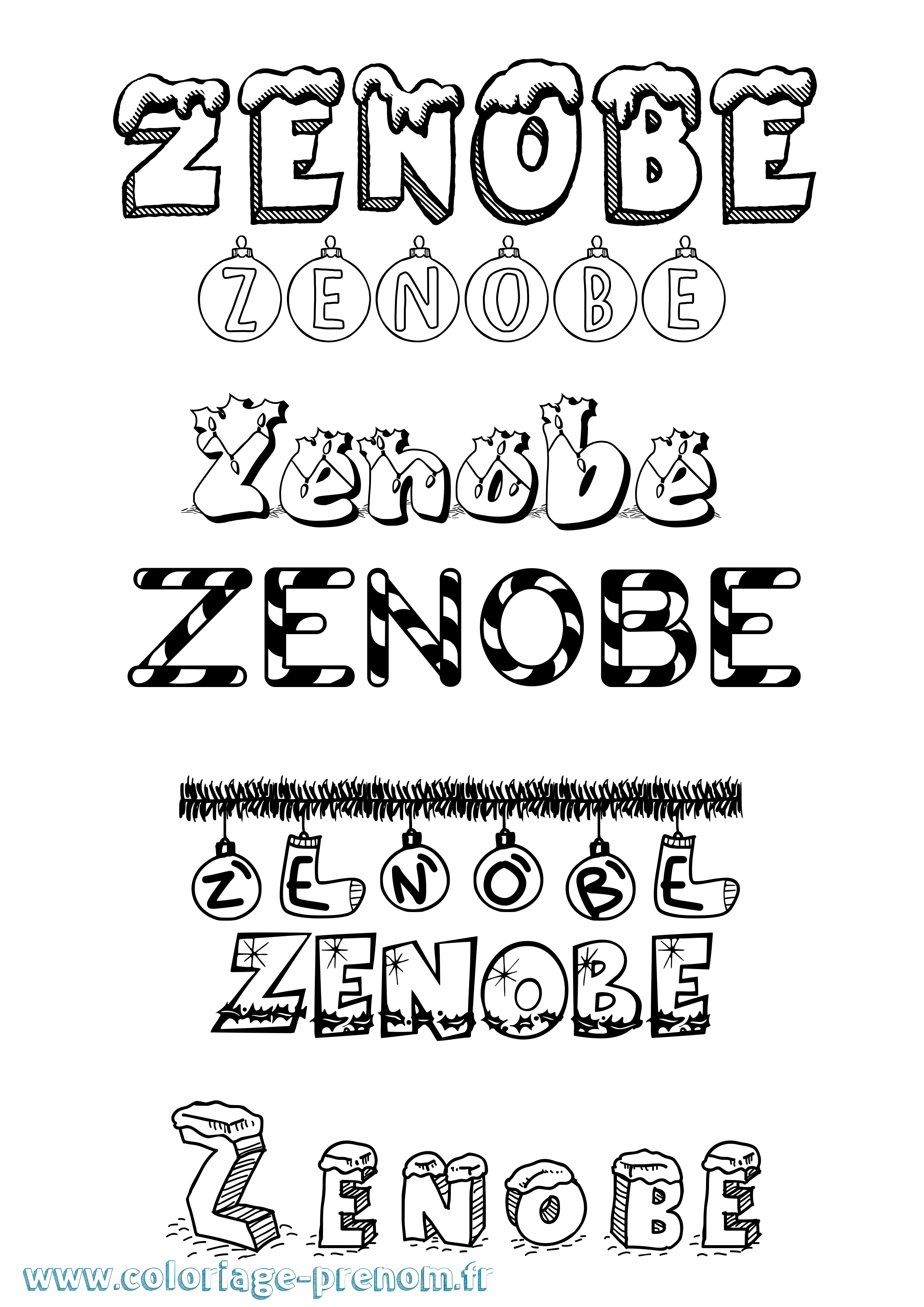 Coloriage Zenobe Noël Coloriage prénom Zenobe Noël