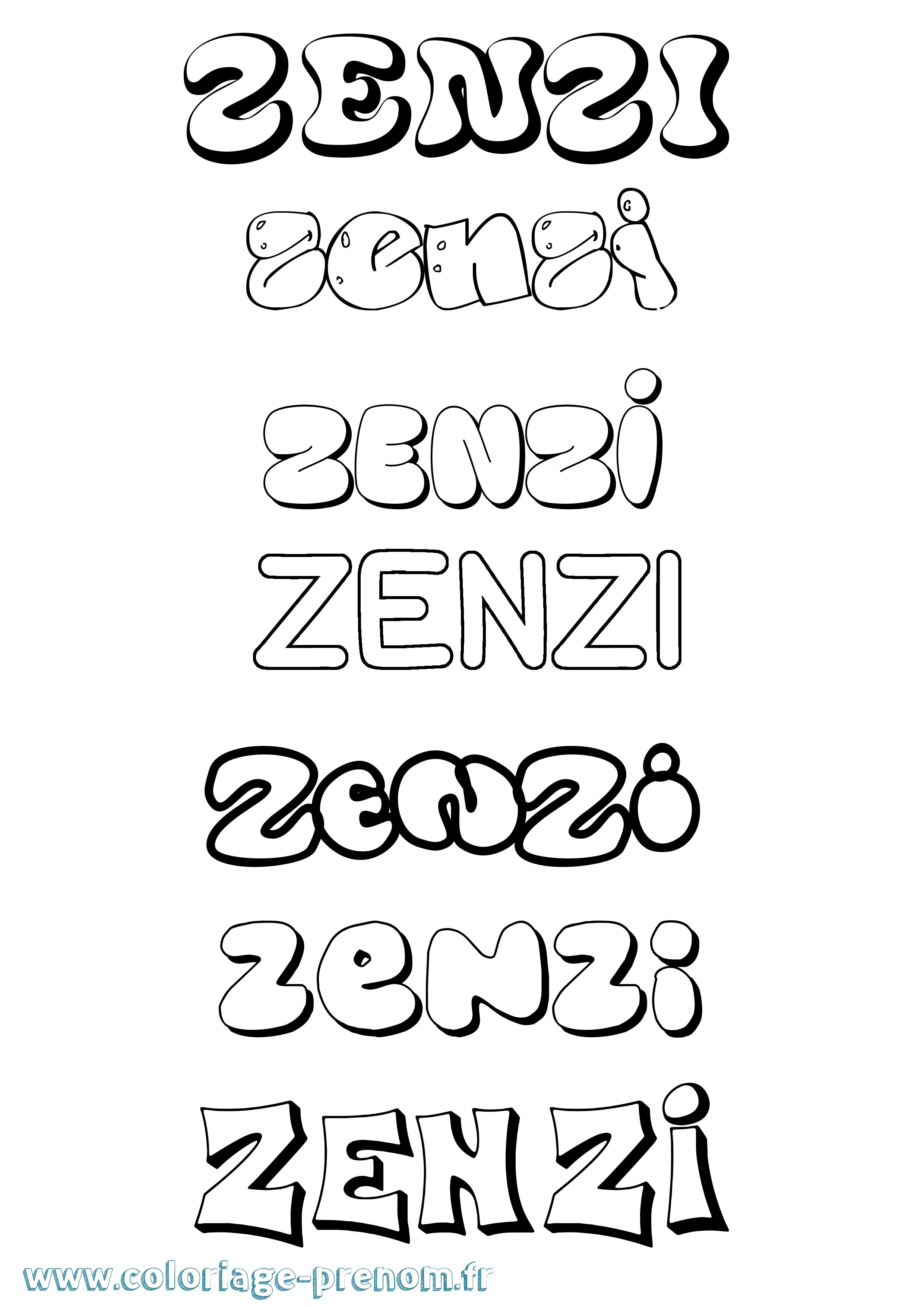 Coloriage Zenzi Bubble Coloriage prénom Zenzi Bubble