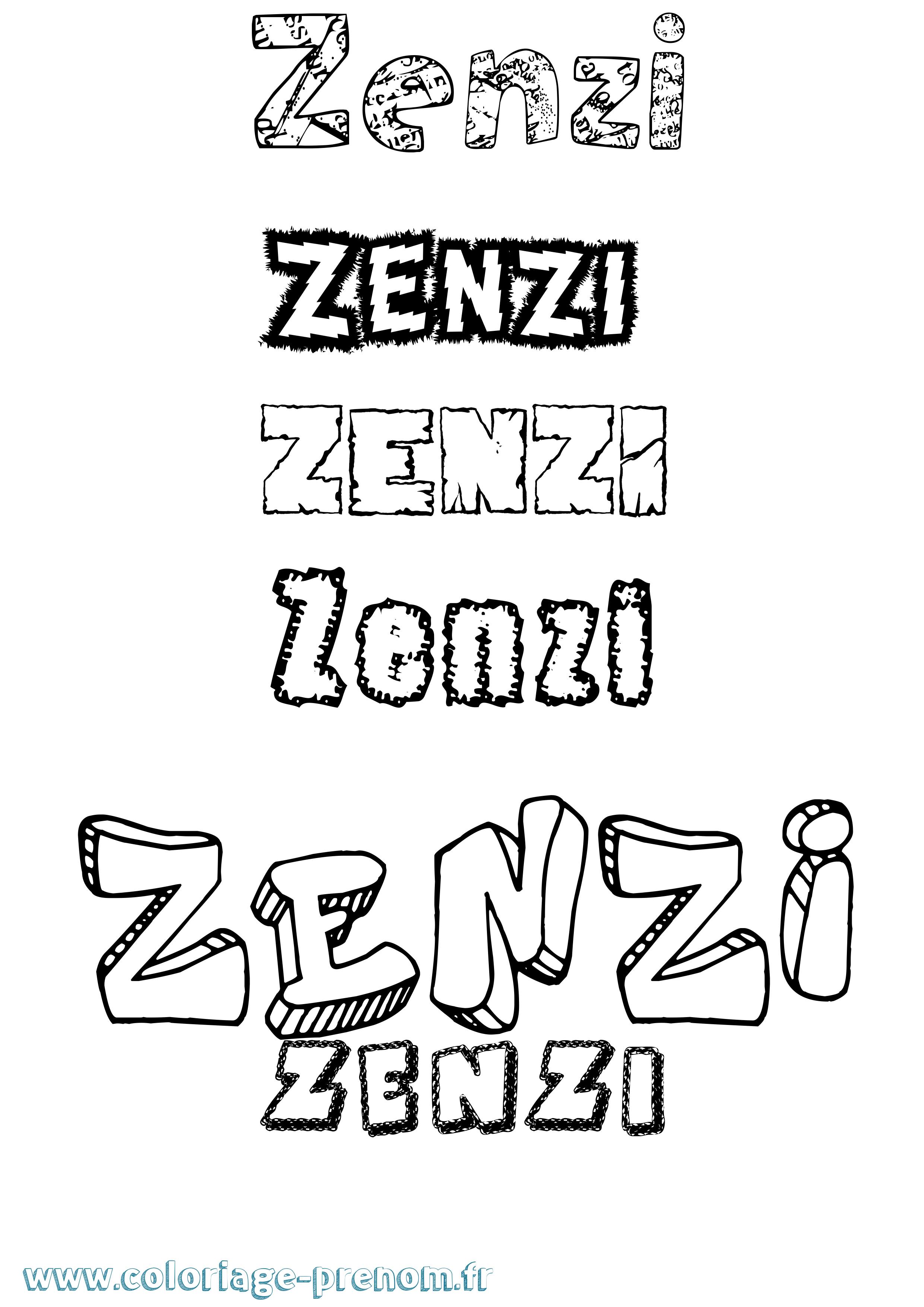 Coloriage Zenzi Destructuré Coloriage prénom Zenzi Destructuré