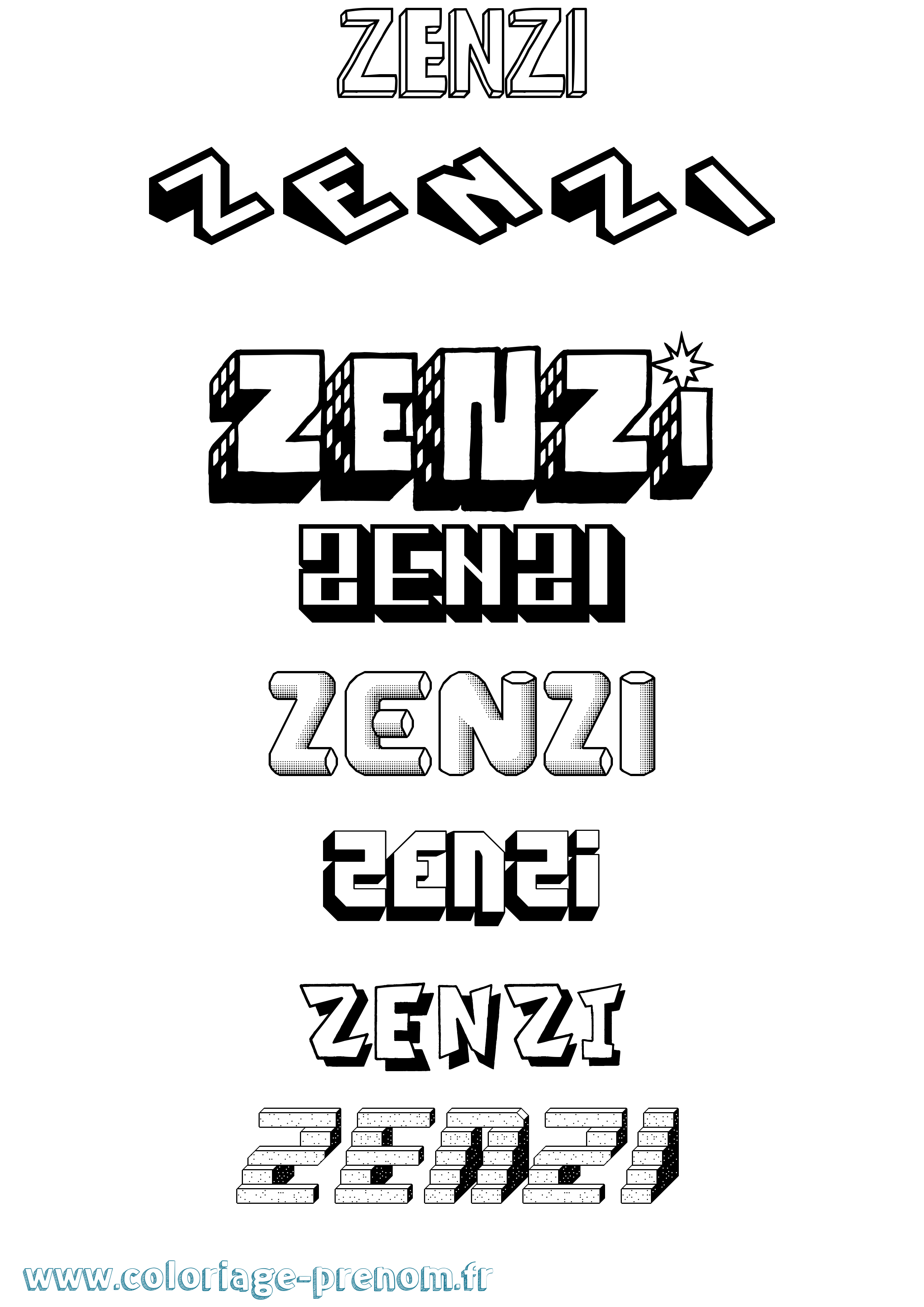 Coloriage Zenzi Effet 3D Coloriage prénom Zenzi Effet 3D