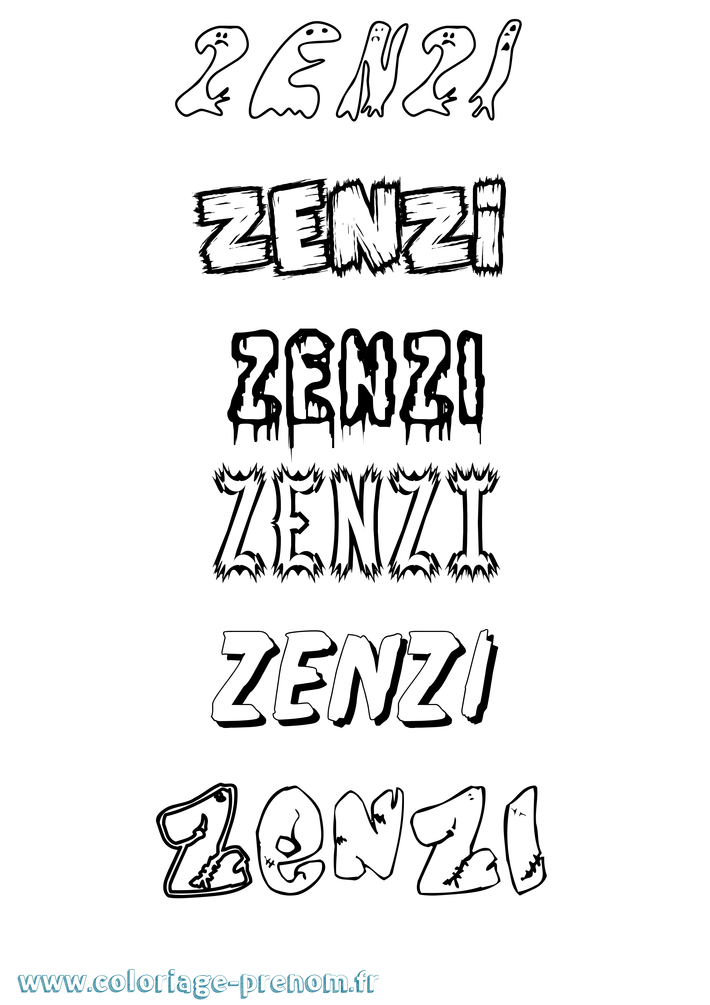 Coloriage Zenzi Frisson Coloriage prénom Zenzi Frisson