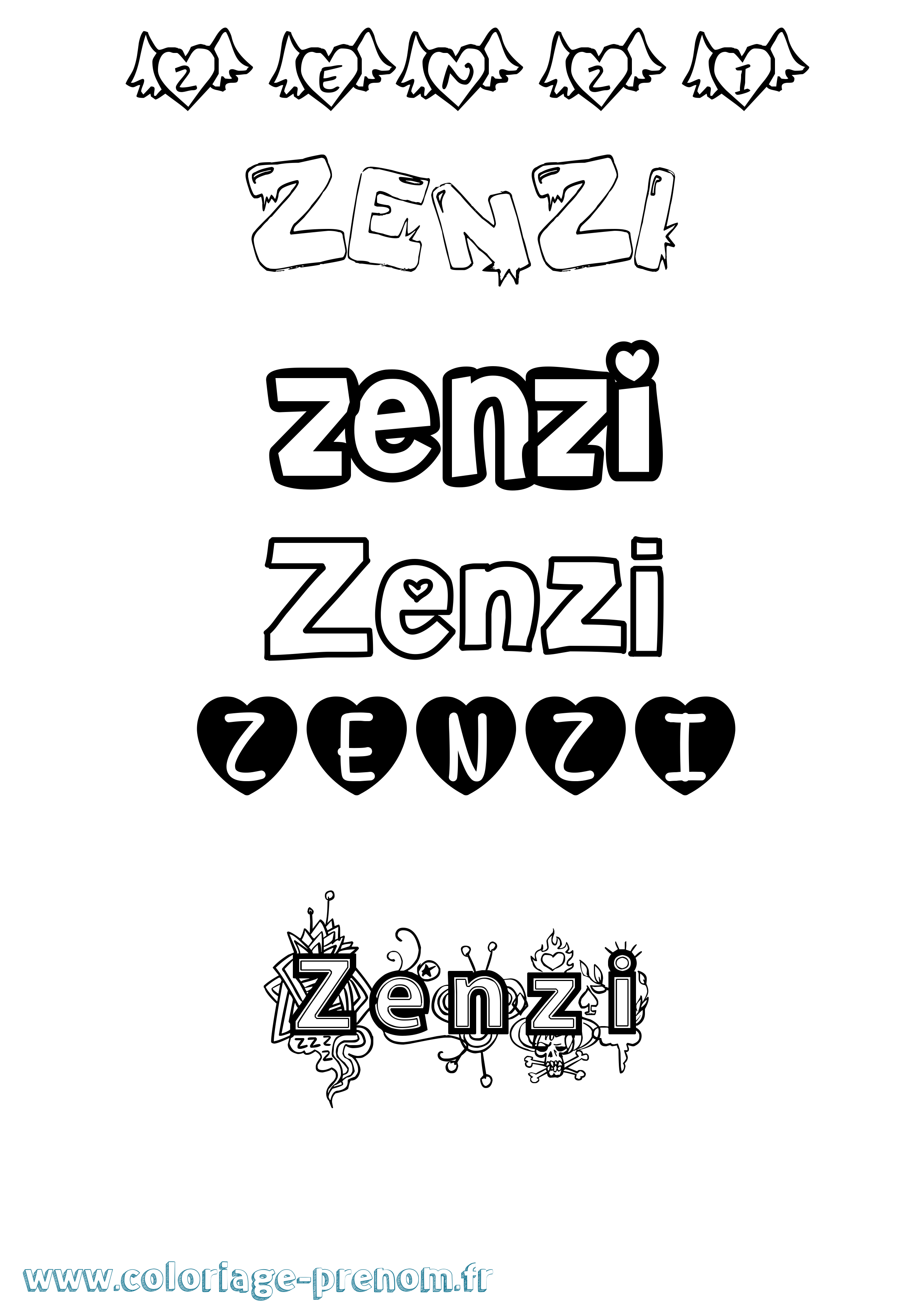 Coloriage Zenzi Girly Coloriage prénom Zenzi Girly