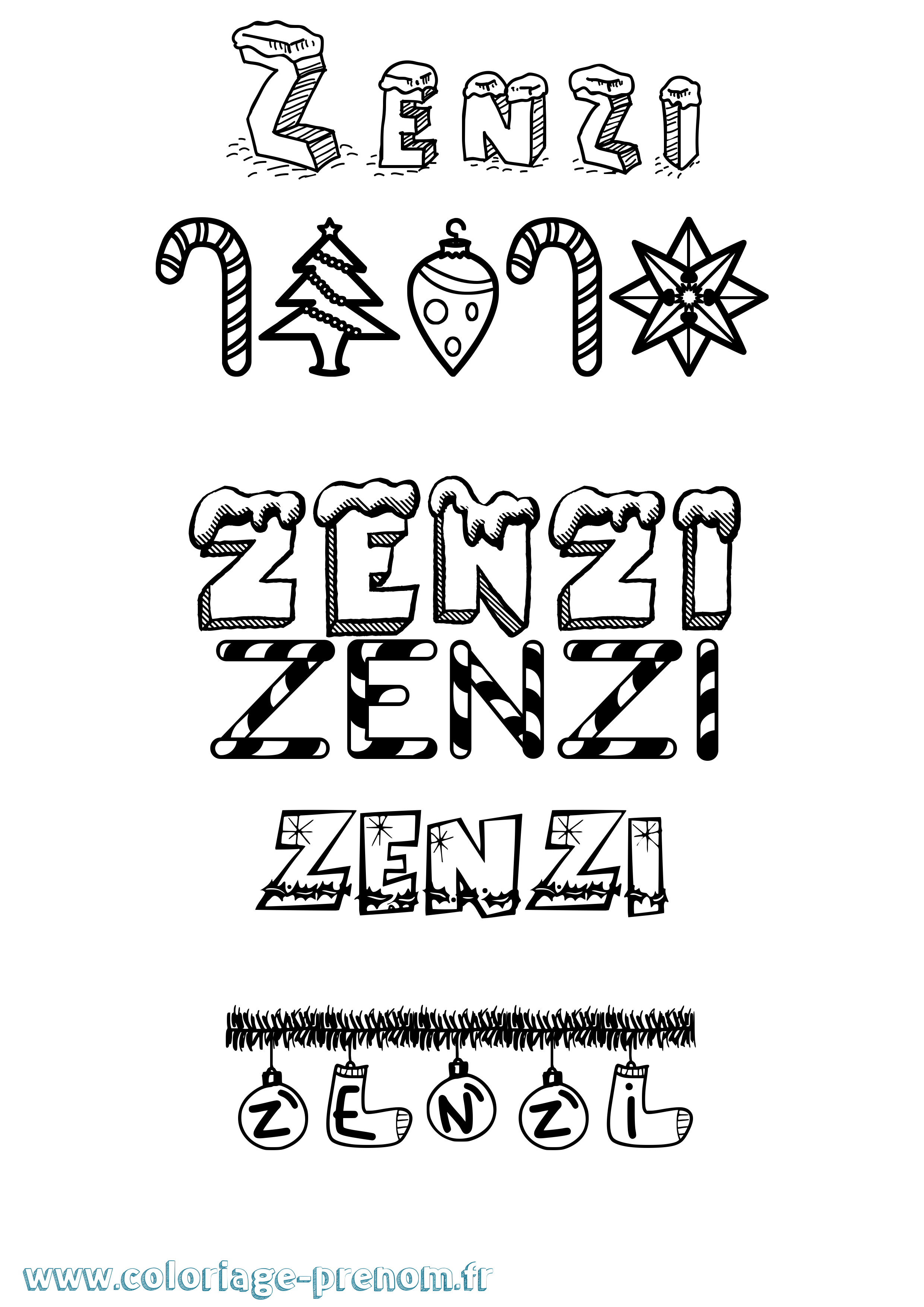 Coloriage Zenzi Noël Coloriage prénom Zenzi Noël