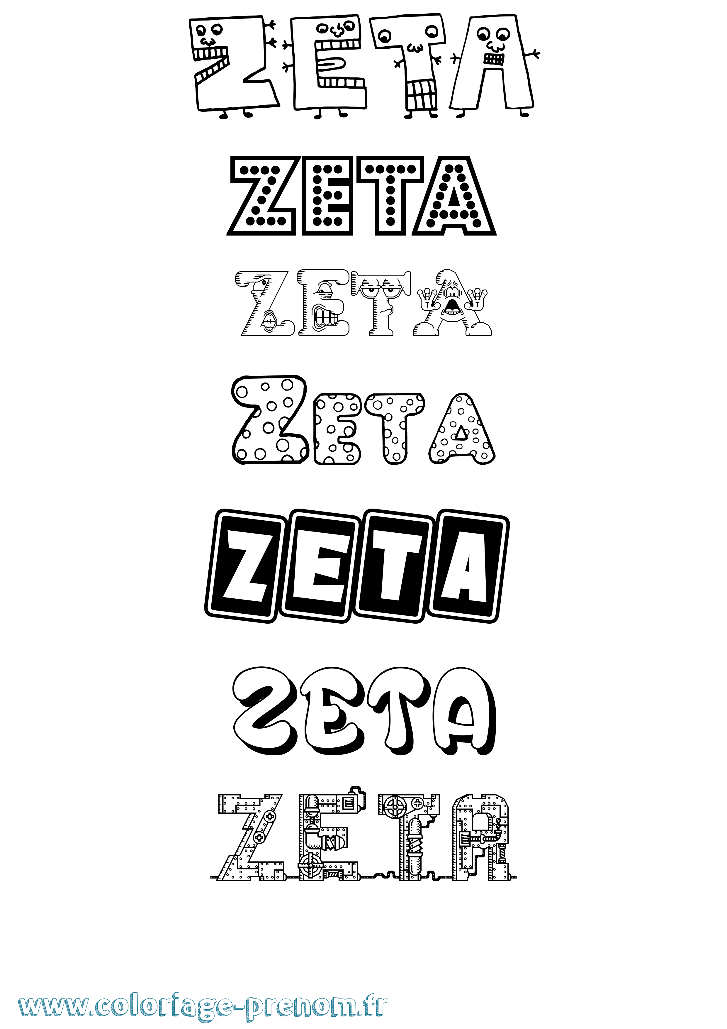 Coloriage Zeta Fun Coloriage prénom Zeta Fun