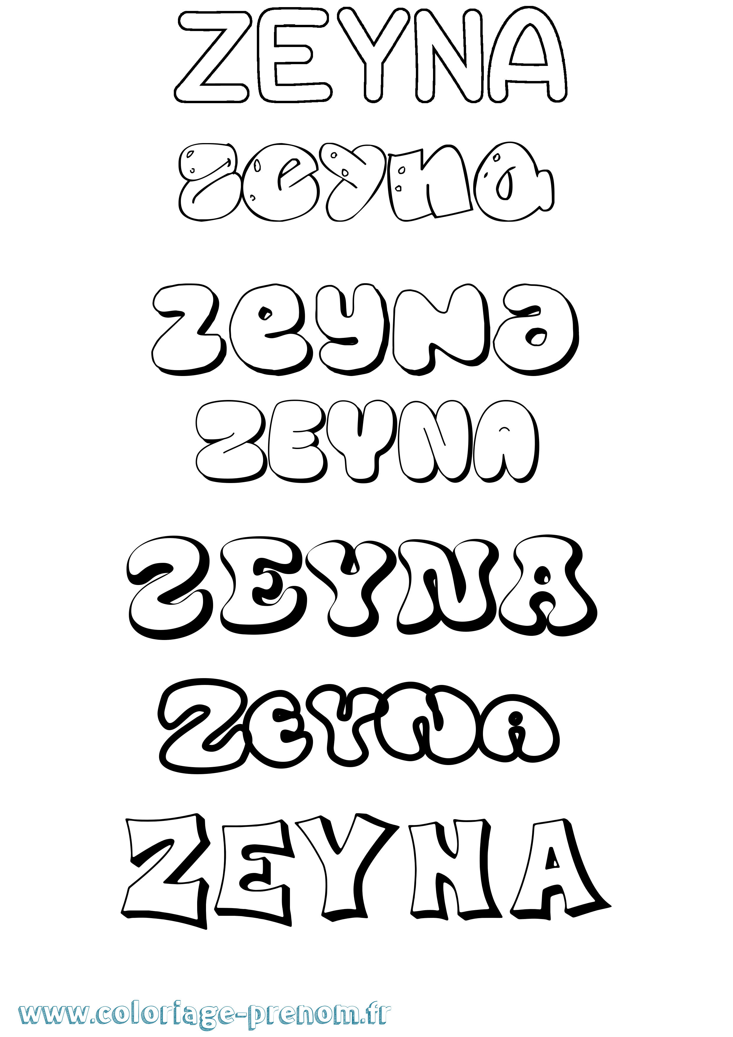 Coloriage Zeyna Bubble Coloriage prénom Zeyna Bubble