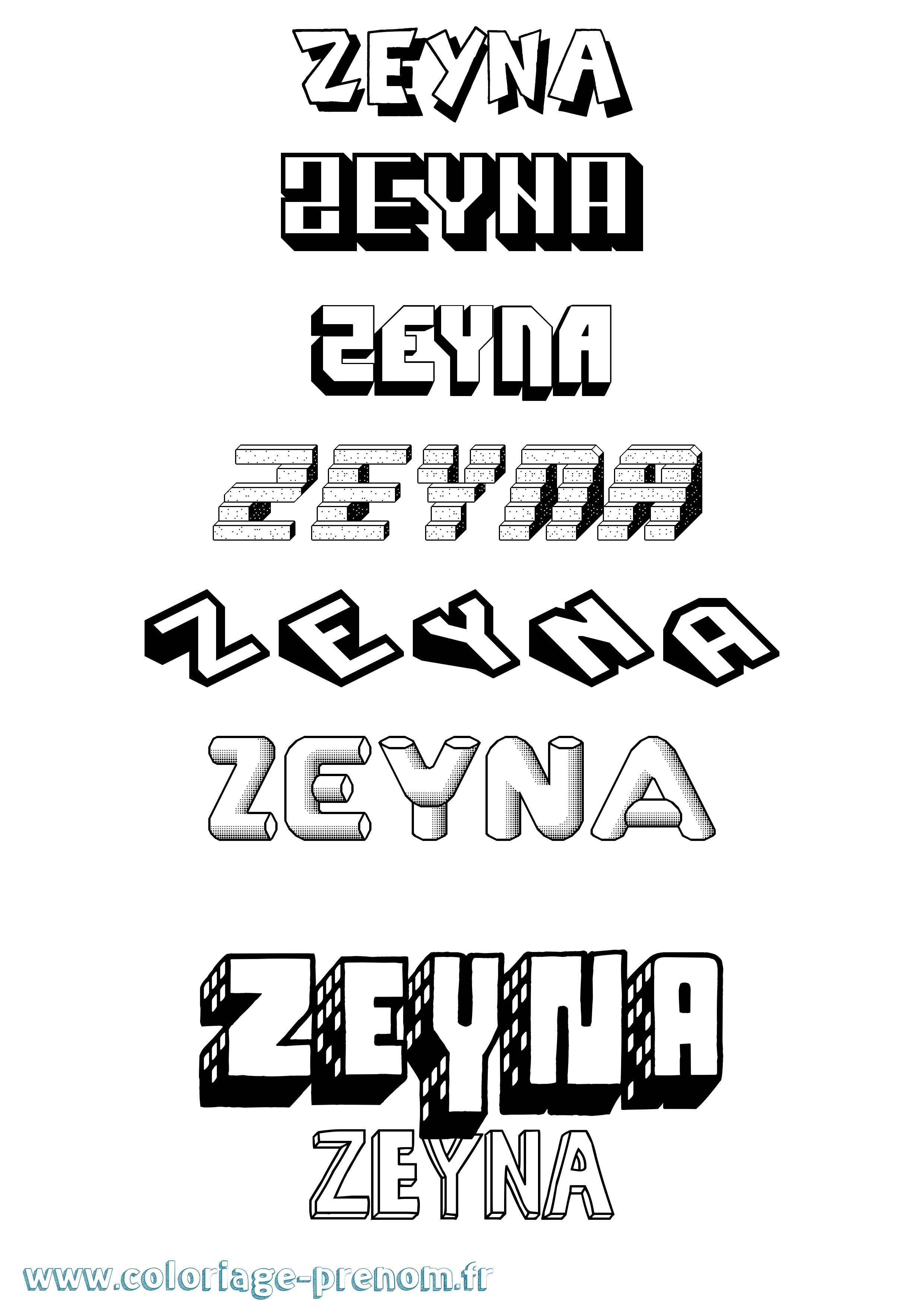 Coloriage Zeyna Effet 3D Coloriage prénom Zeyna Effet 3D