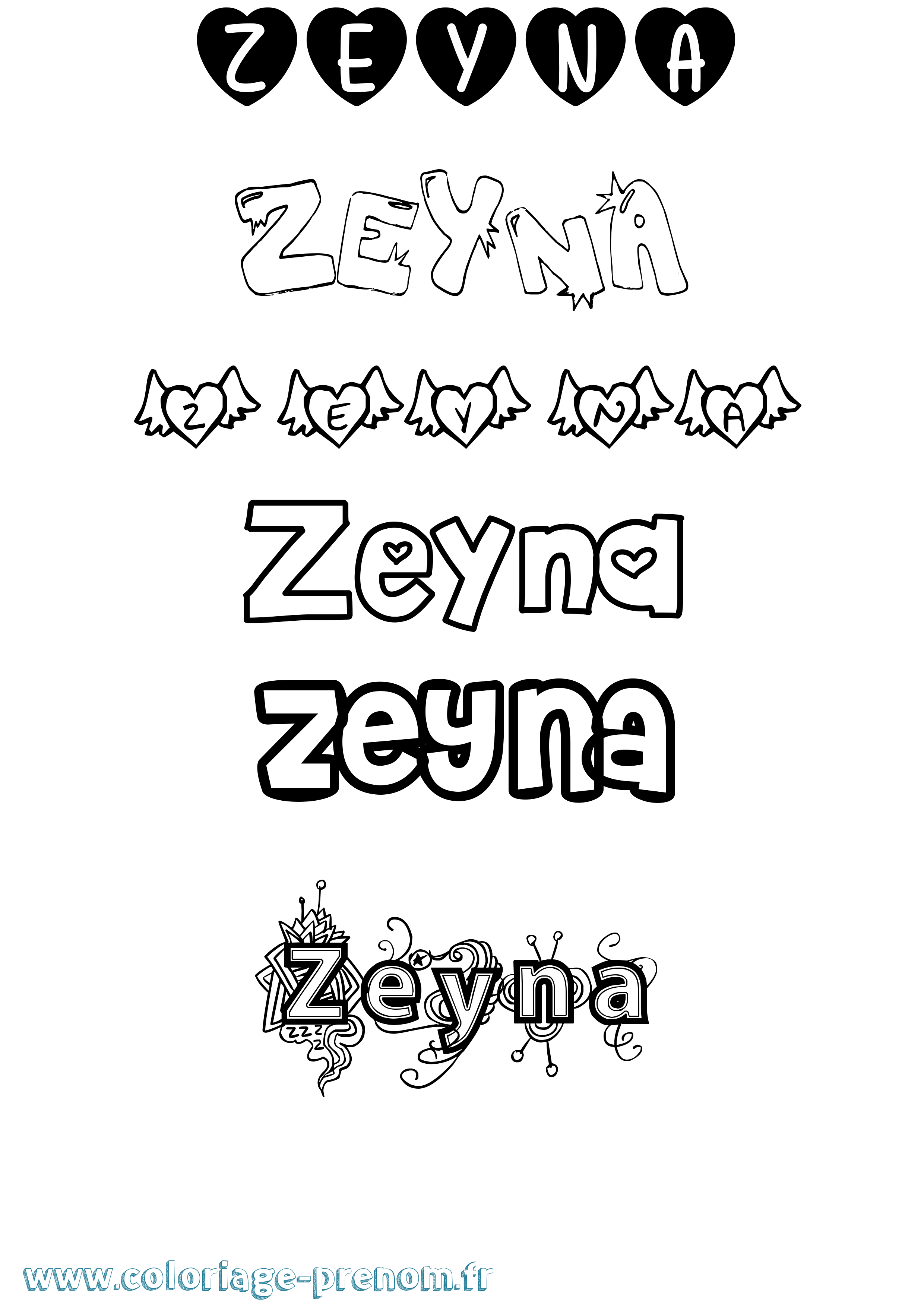 Coloriage Zeyna Girly Coloriage prénom Zeyna Girly
