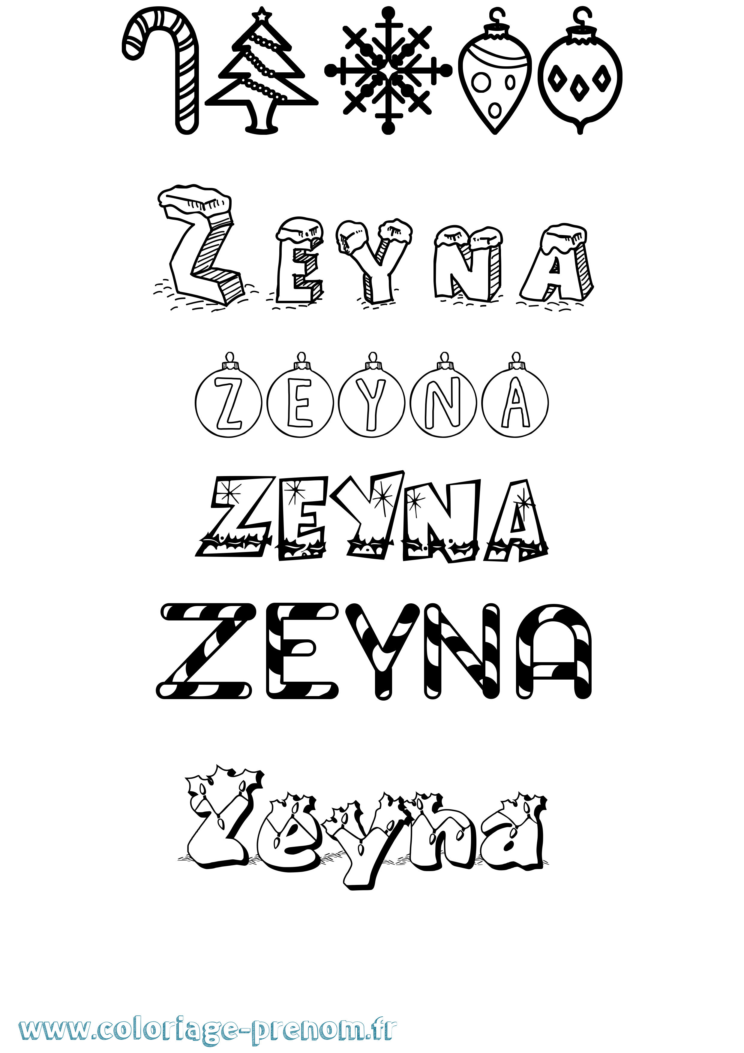 Coloriage Zeyna Noël Coloriage prénom Zeyna Noël