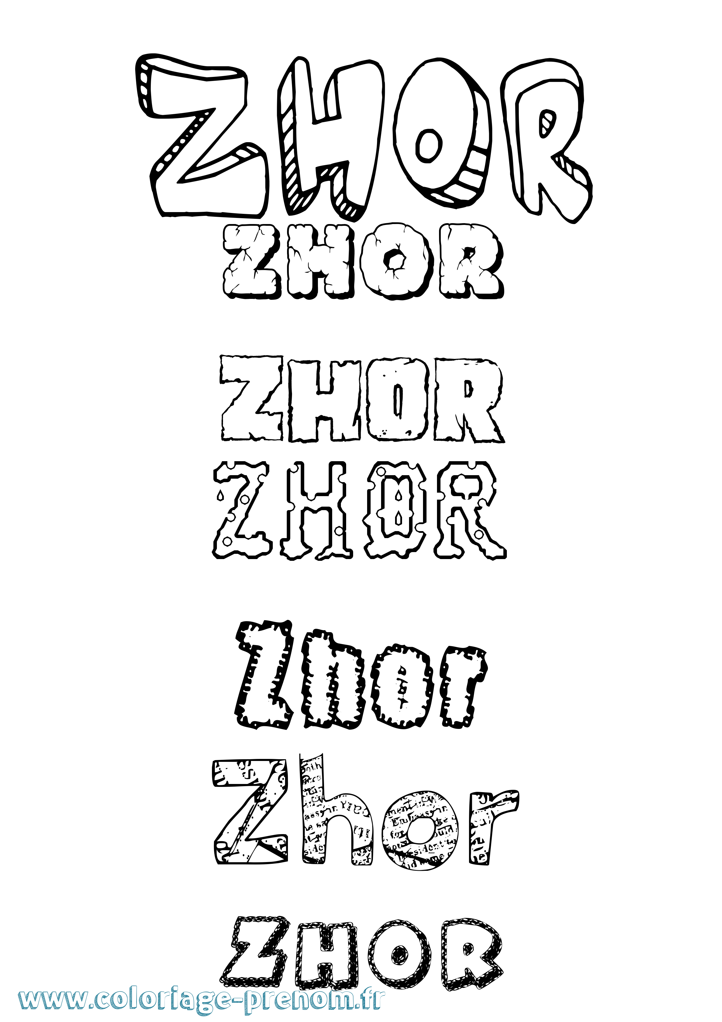 Coloriage Zhor Destructuré Coloriage prénom Zhor Destructuré