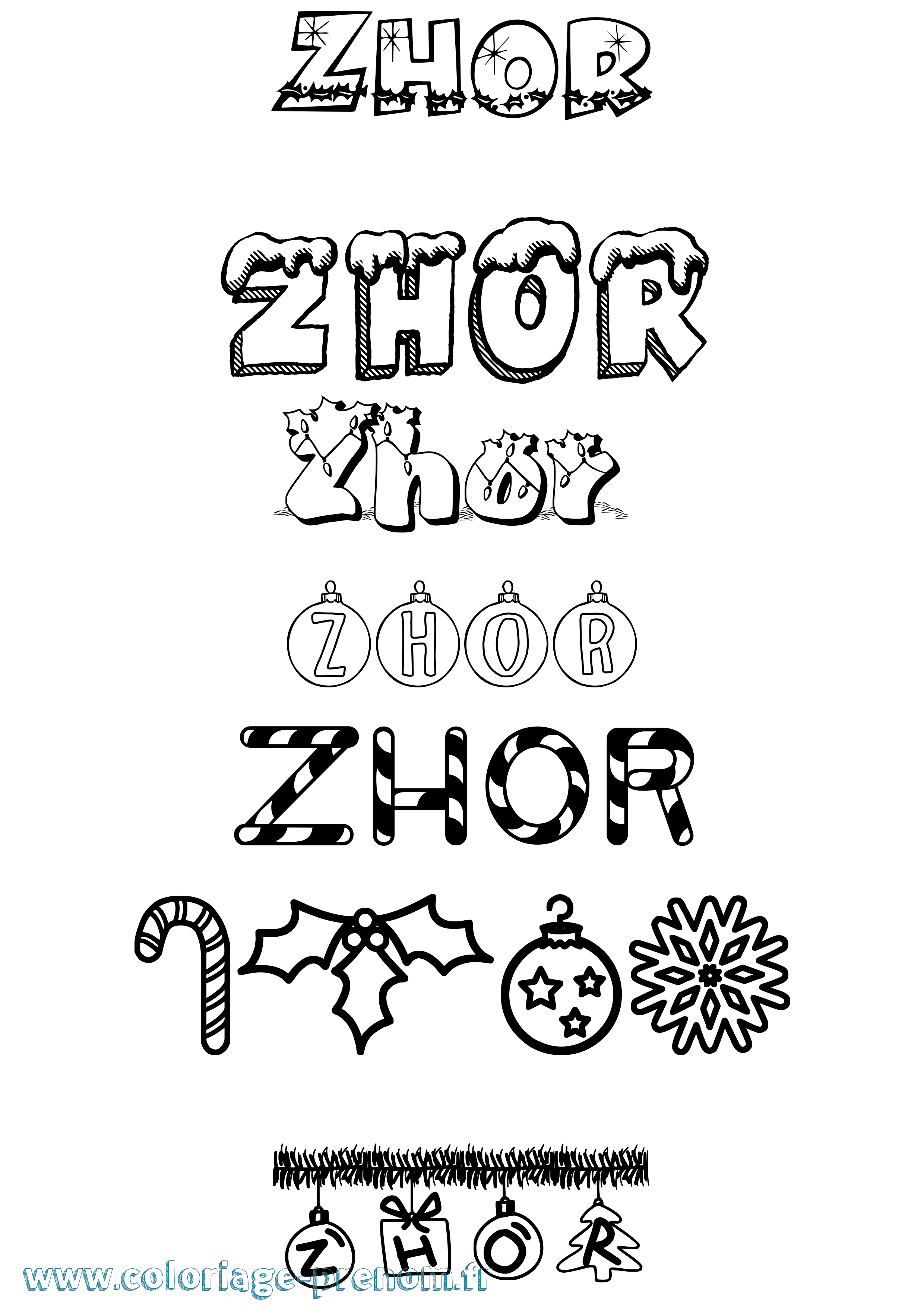 Coloriage Zhor Noël Coloriage prénom Zhor Noël