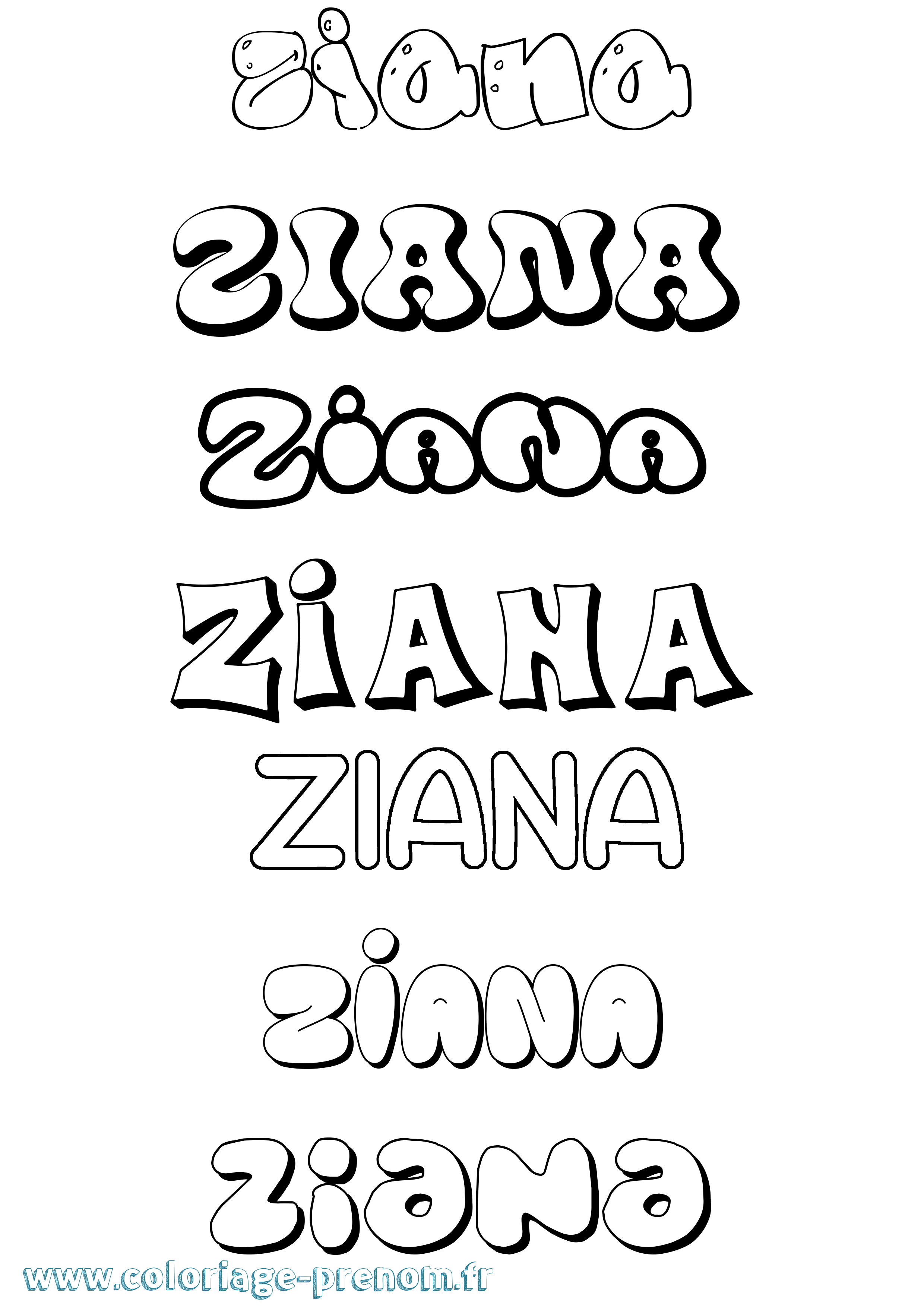 Coloriage Ziana Bubble Coloriage prénom Ziana Bubble