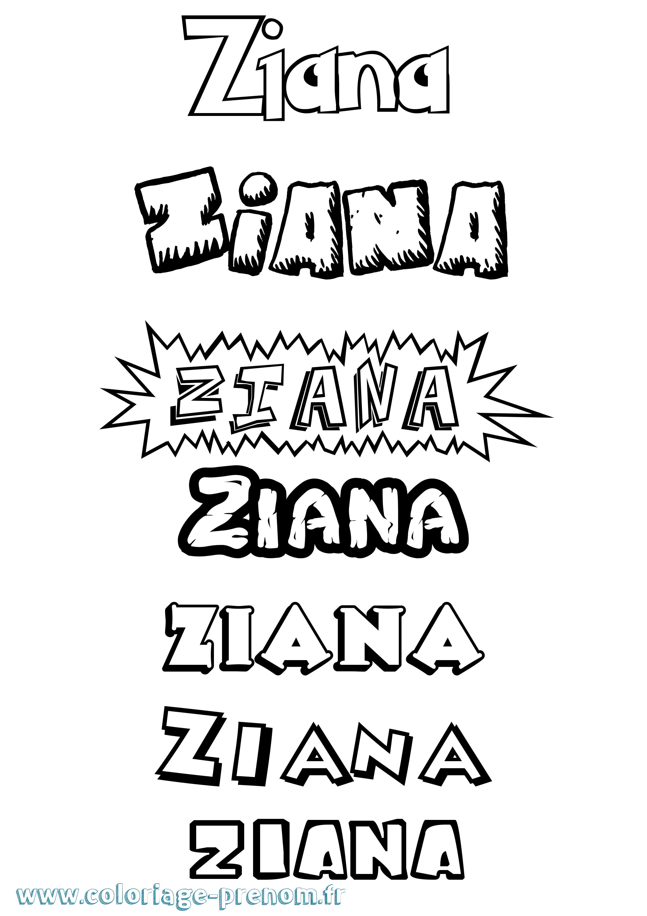 Coloriage Ziana Dessin Animé Coloriage prénom Ziana Dessin Animé