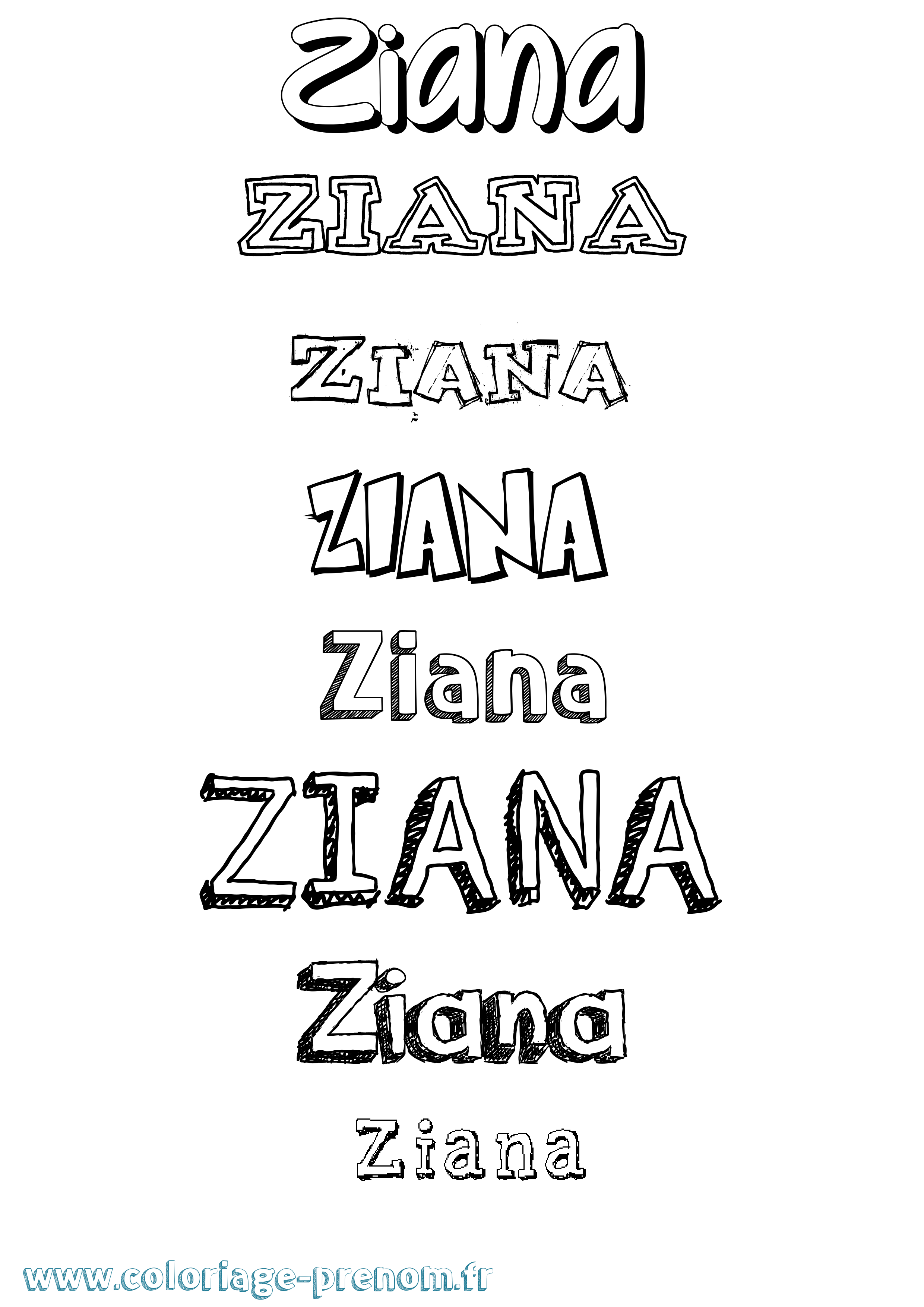 Coloriage Ziana Dessiné Coloriage prénom Ziana Dessiné