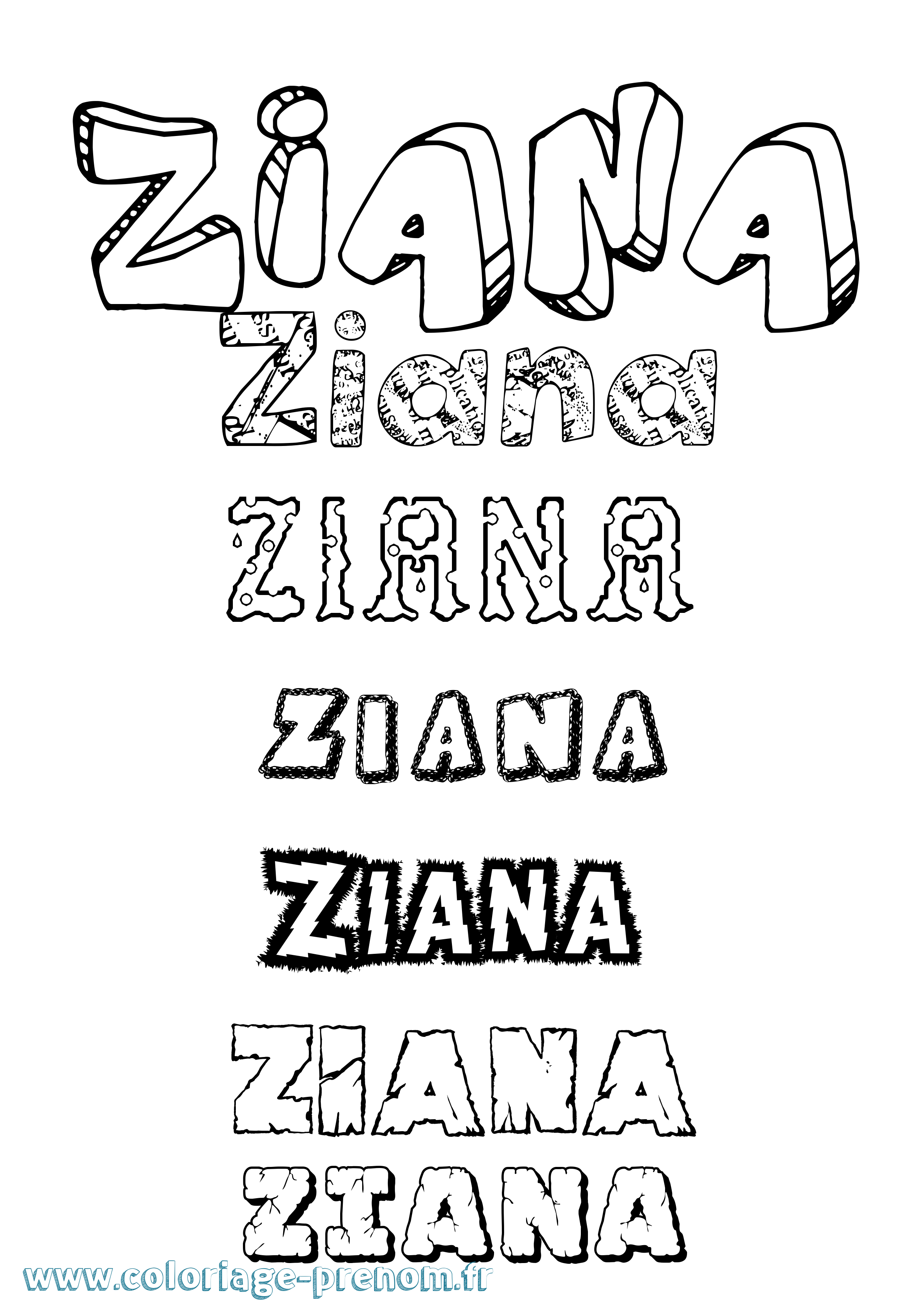 Coloriage Ziana Destructuré Coloriage prénom Ziana Destructuré