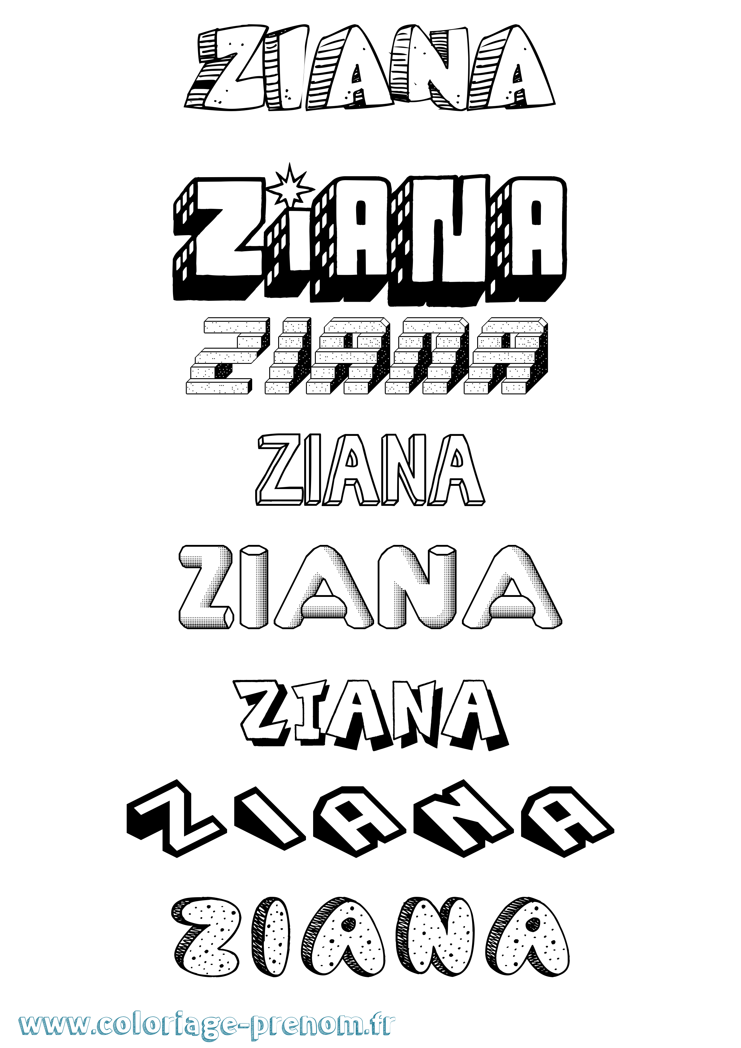 Coloriage Ziana Effet 3D Coloriage prénom Ziana Effet 3D