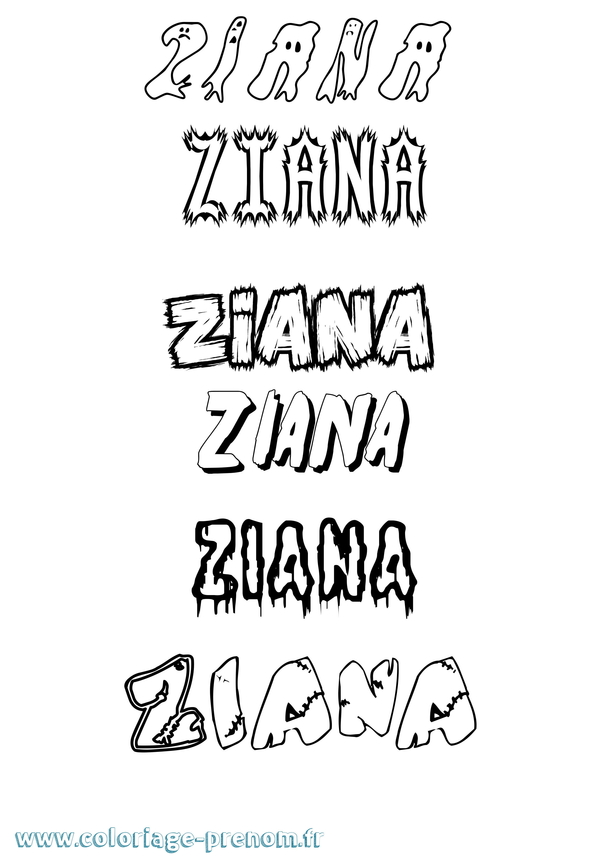 Coloriage Ziana Frisson Coloriage prénom Ziana Frisson