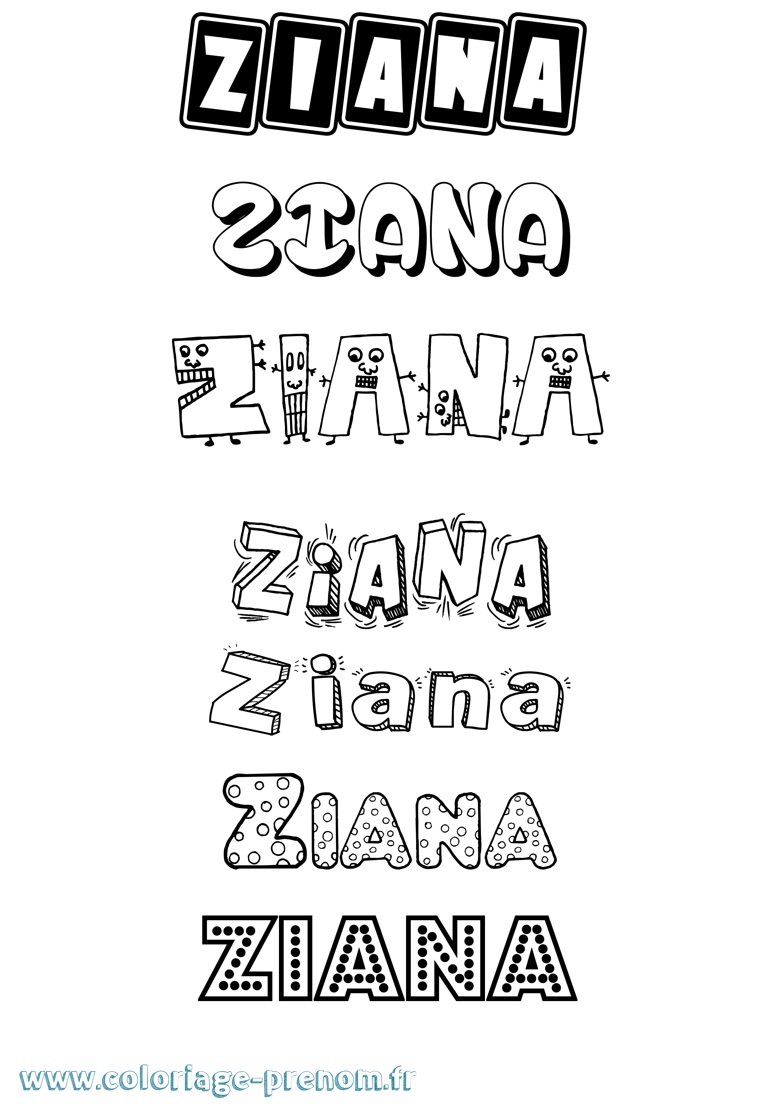 Coloriage Ziana Fun Coloriage prénom Ziana Fun