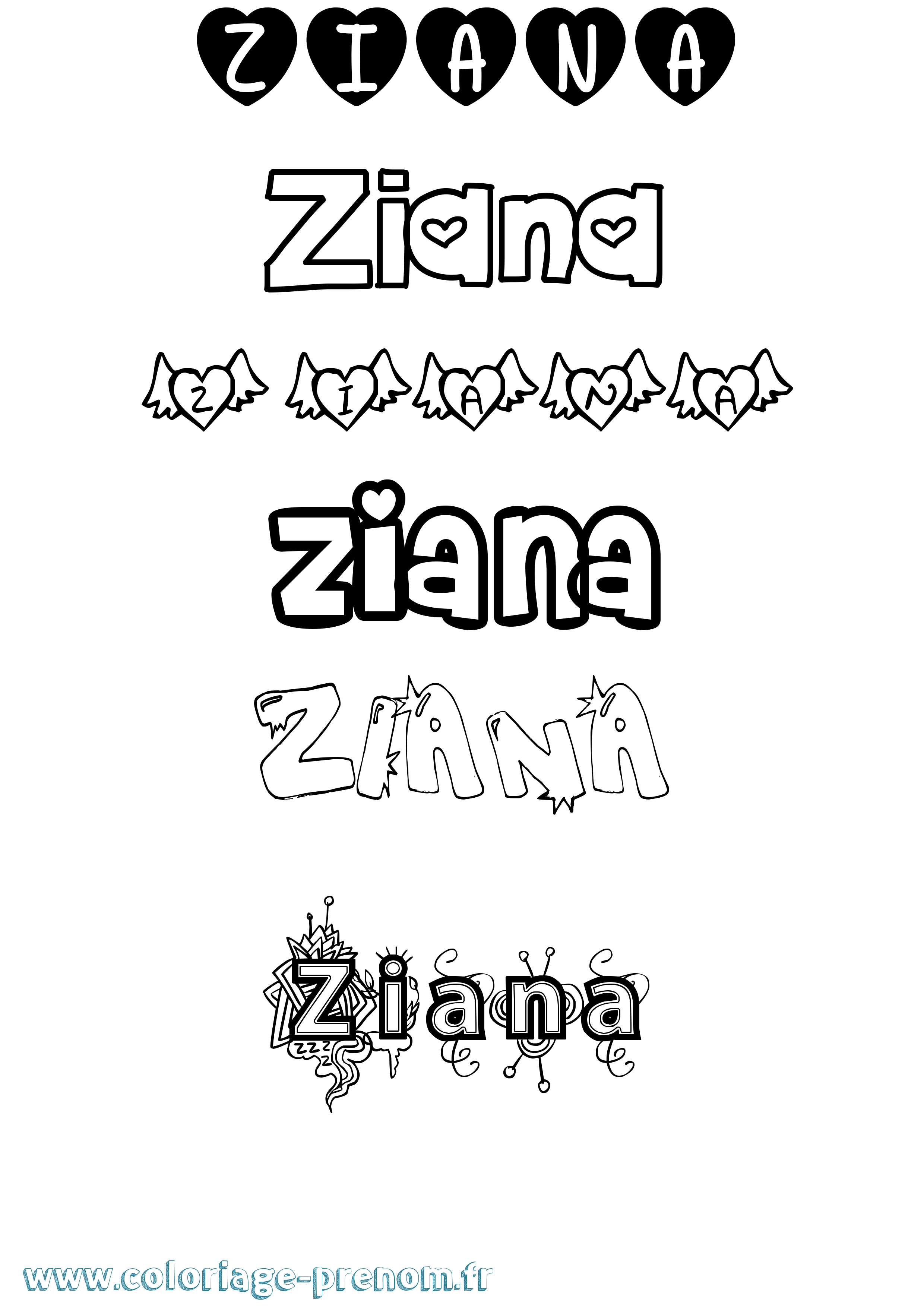Coloriage Ziana Girly Coloriage prénom Ziana Girly