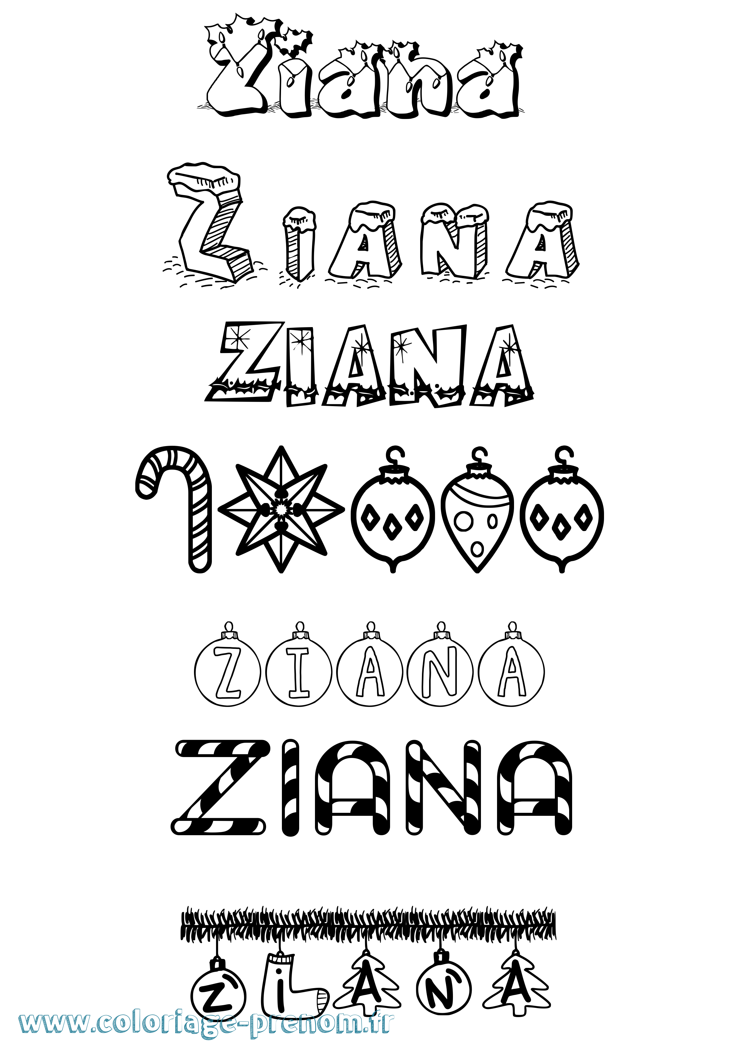 Coloriage Ziana Noël Coloriage prénom Ziana Noël