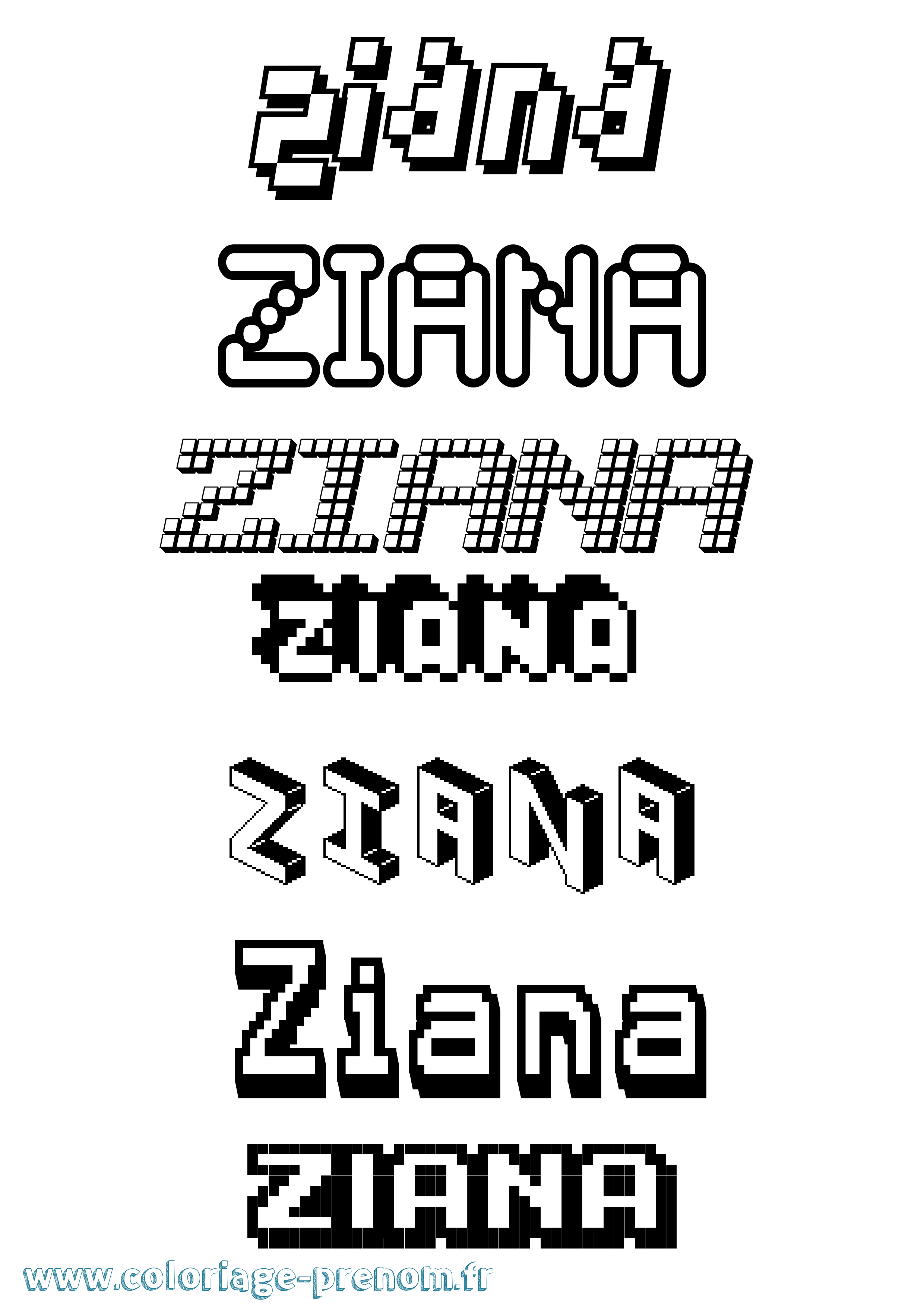 Coloriage Ziana Pixel Coloriage prénom Ziana Pixel