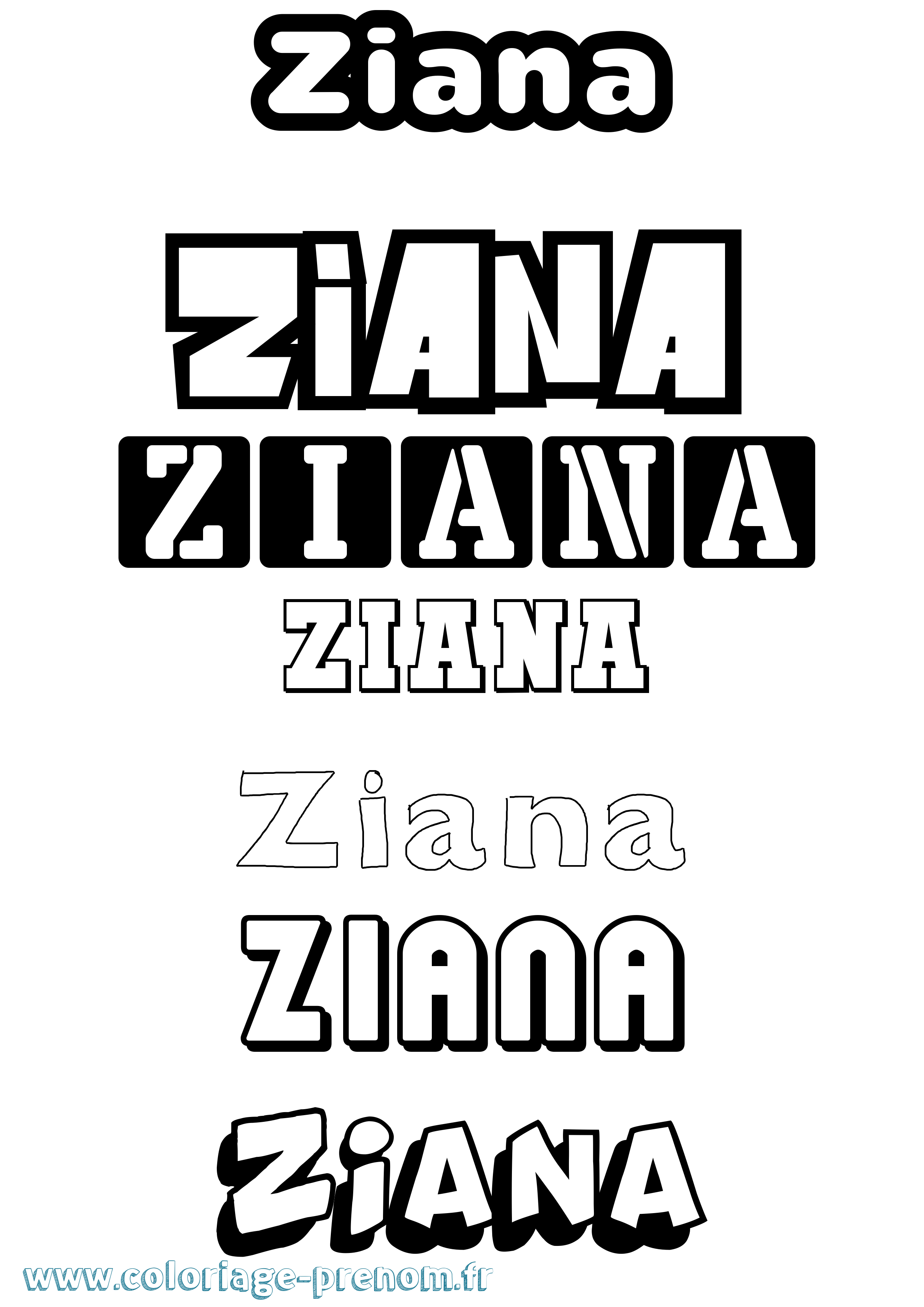 Coloriage Ziana Simple Coloriage prénom Ziana Simple
