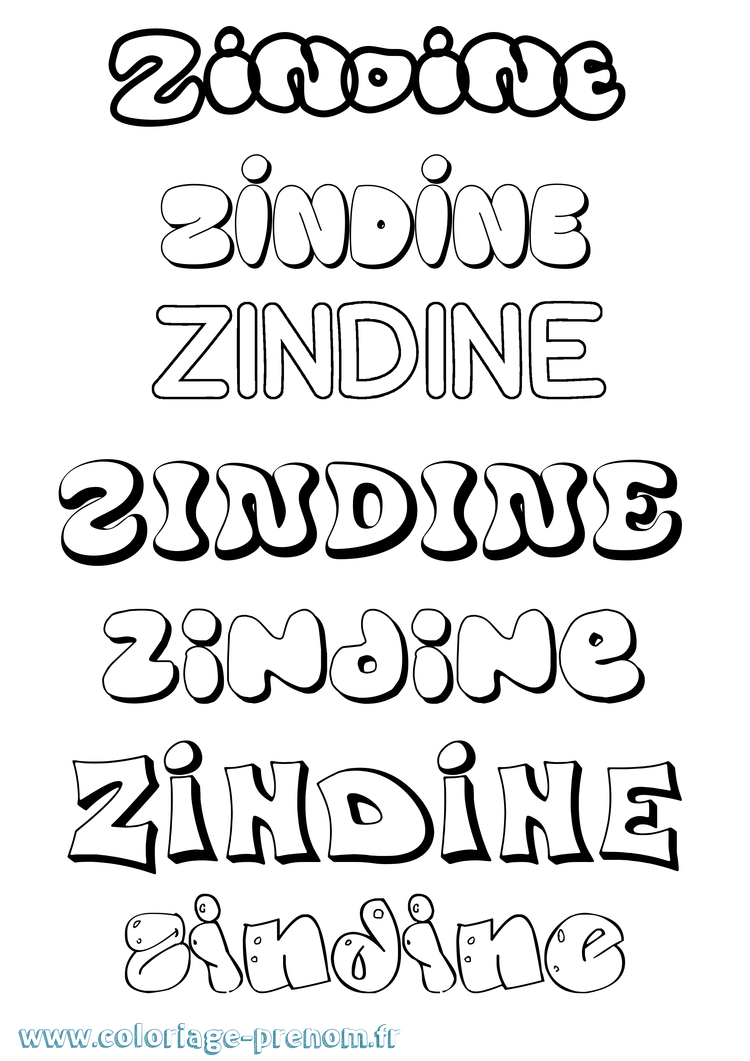 Coloriage Zindine Bubble Coloriage prénom Zindine Bubble