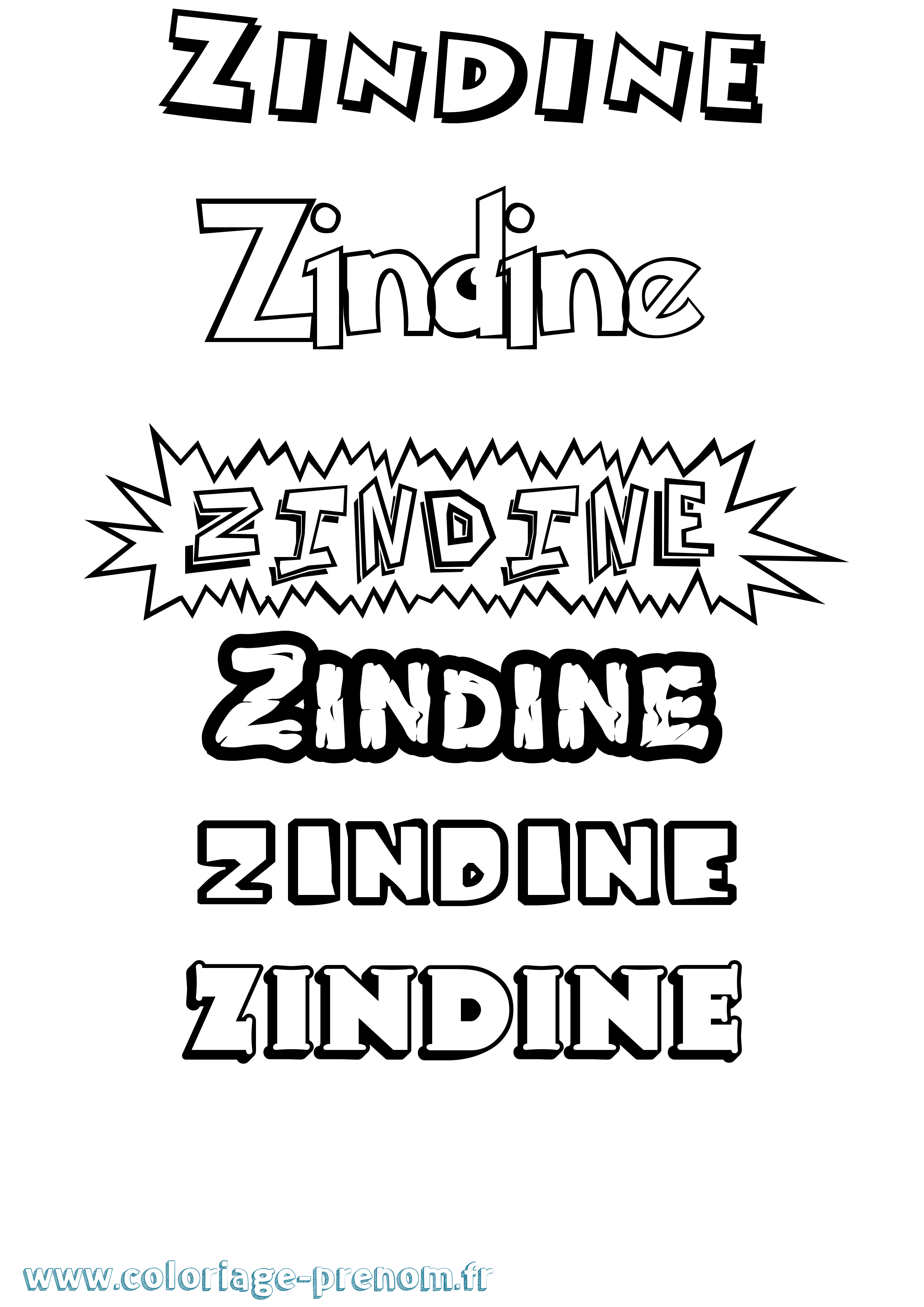 Coloriage Zindine Dessin Animé Coloriage prénom Zindine Dessin Animé