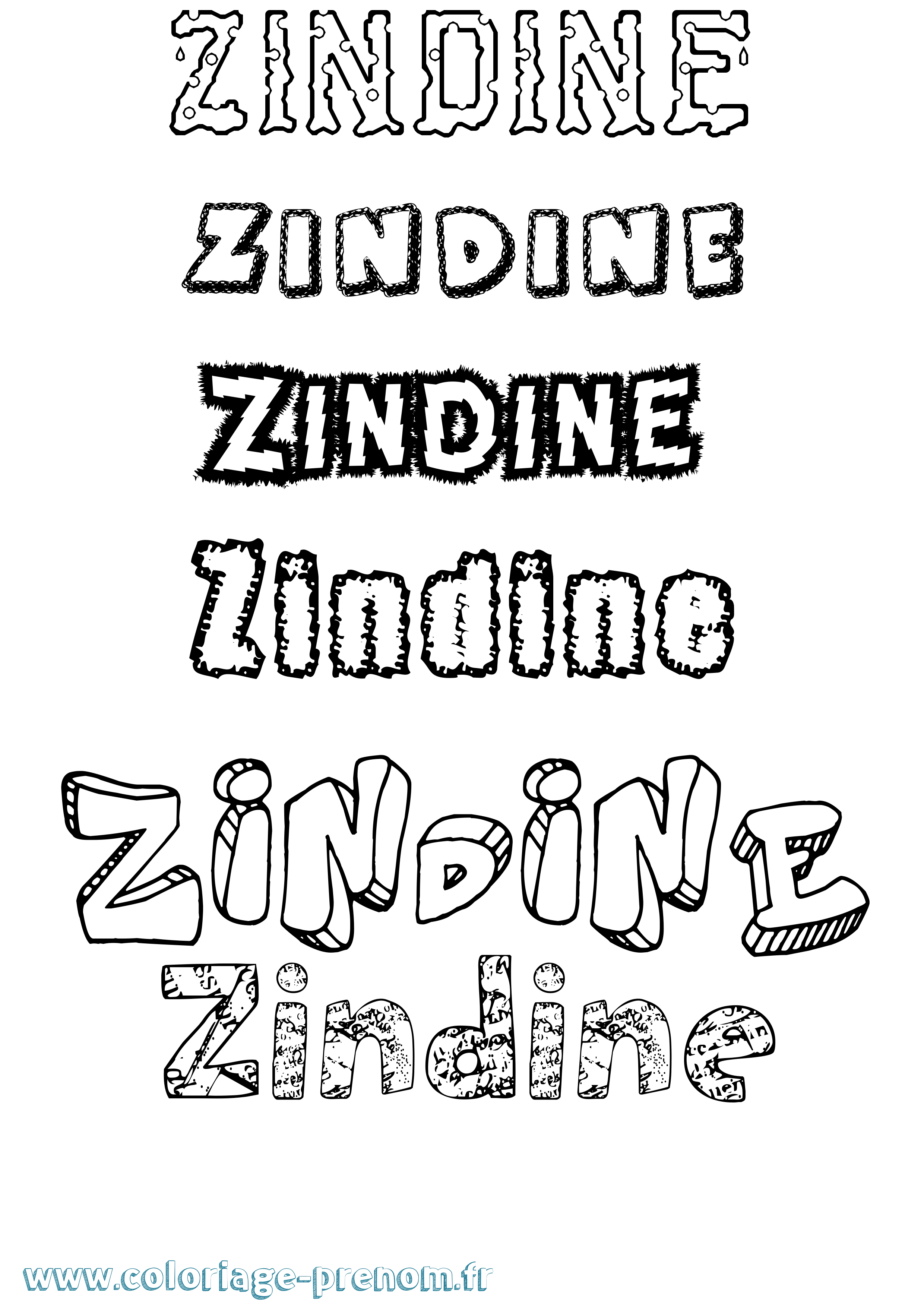 Coloriage Zindine Destructuré Coloriage prénom Zindine Destructuré