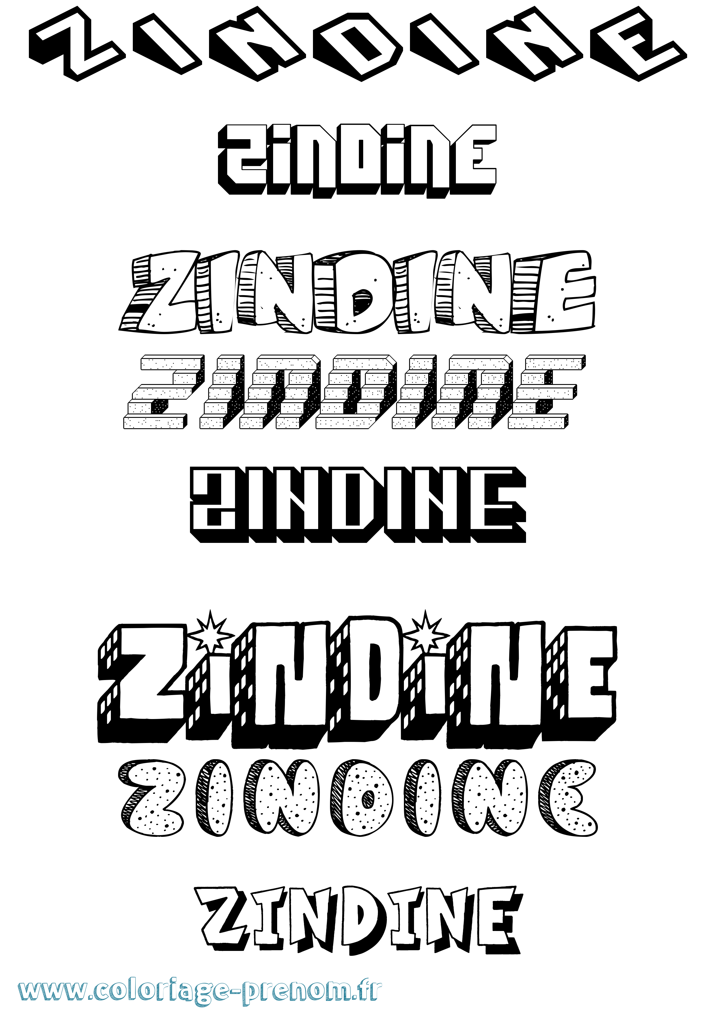 Coloriage Zindine Effet 3D Coloriage prénom Zindine Effet 3D