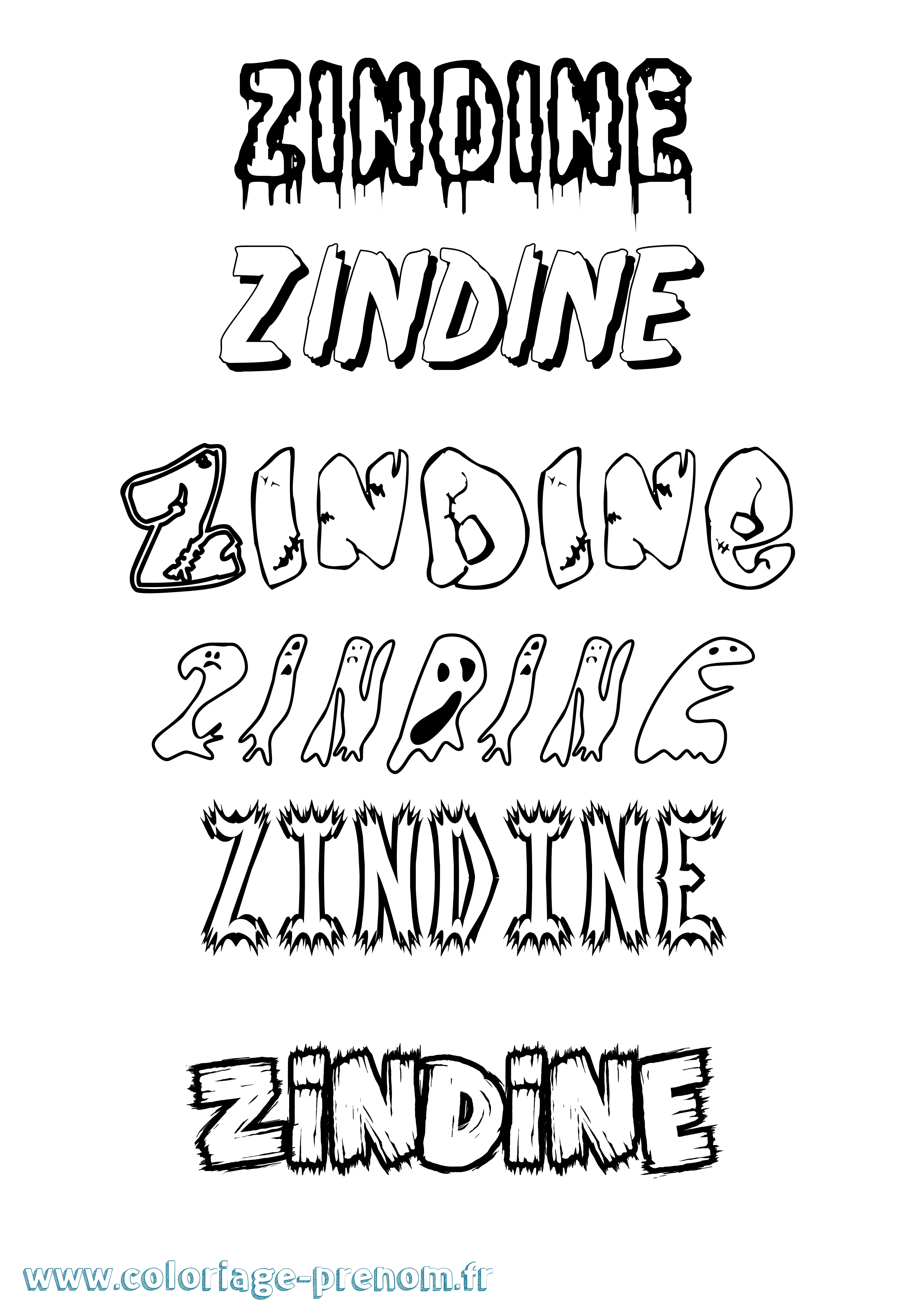 Coloriage Zindine Frisson Coloriage prénom Zindine Frisson