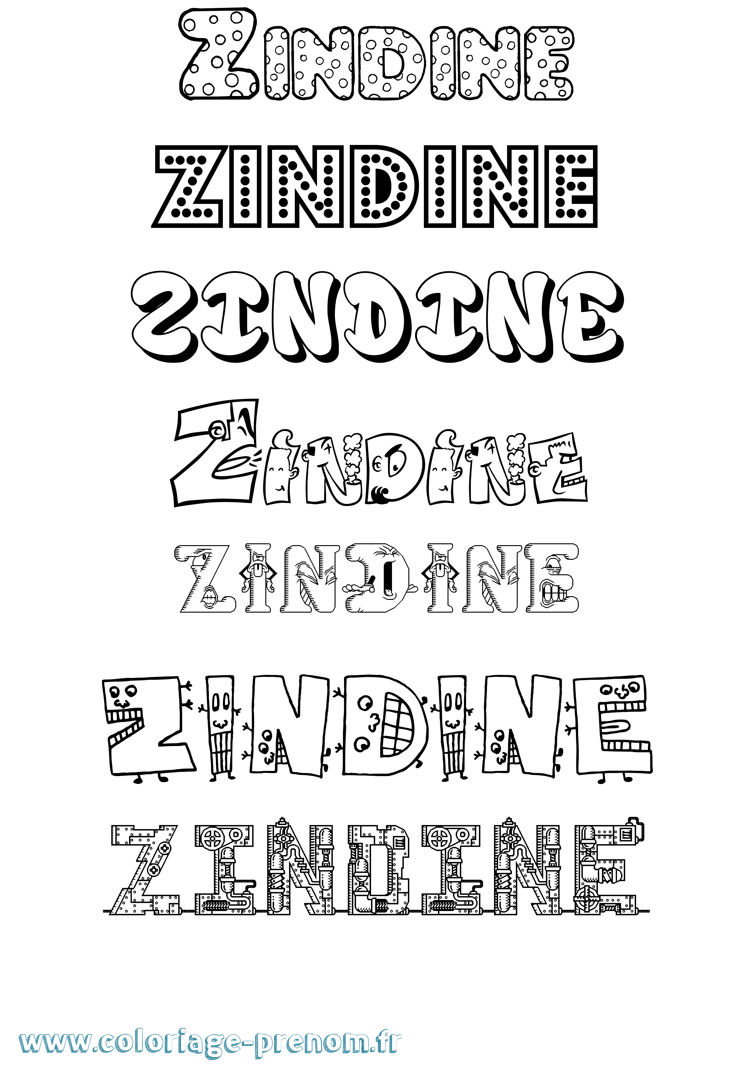 Coloriage Zindine Fun Coloriage prénom Zindine Fun