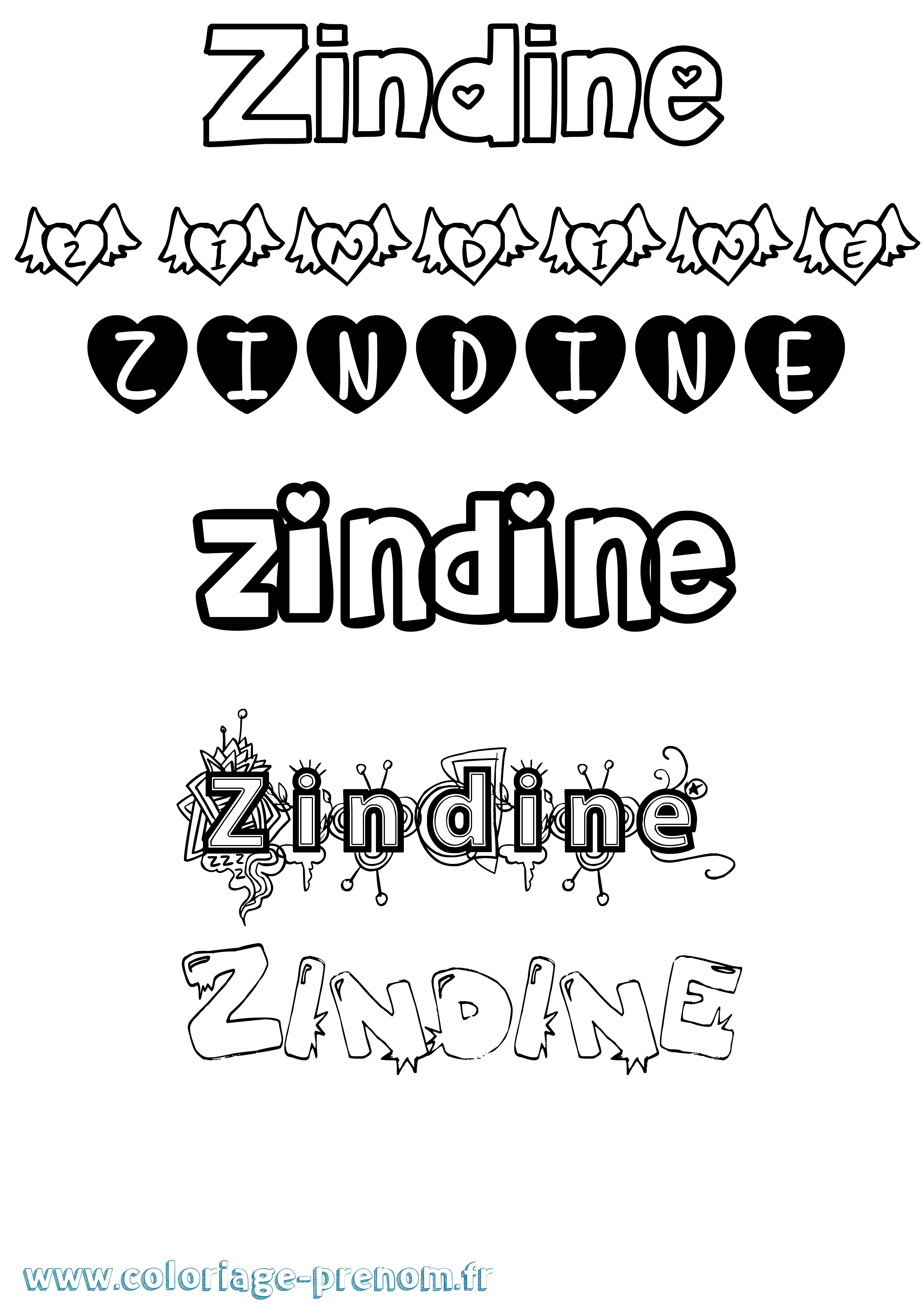 Coloriage Zindine Girly Coloriage prénom Zindine Girly