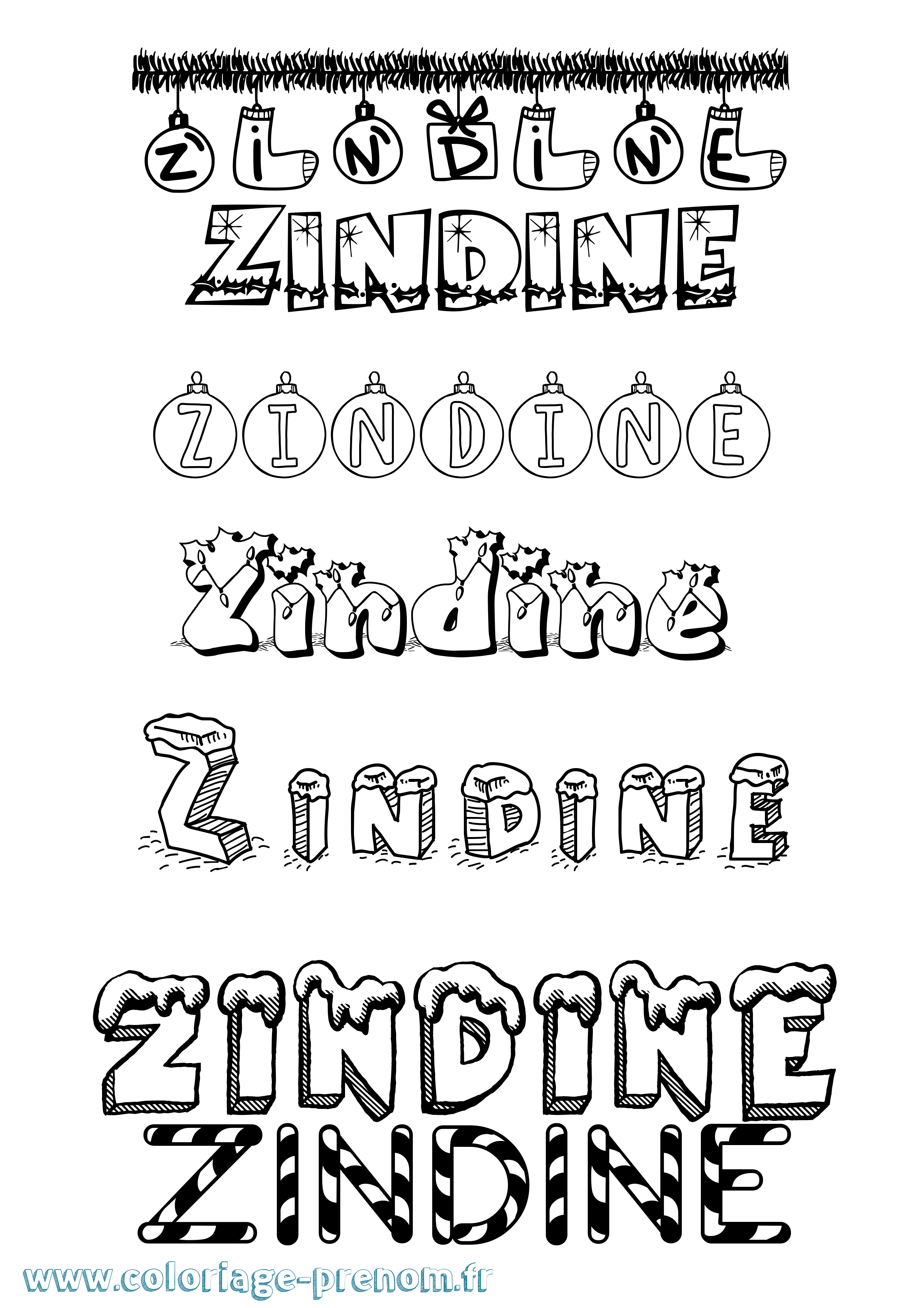Coloriage Zindine Noël Coloriage prénom Zindine Noël