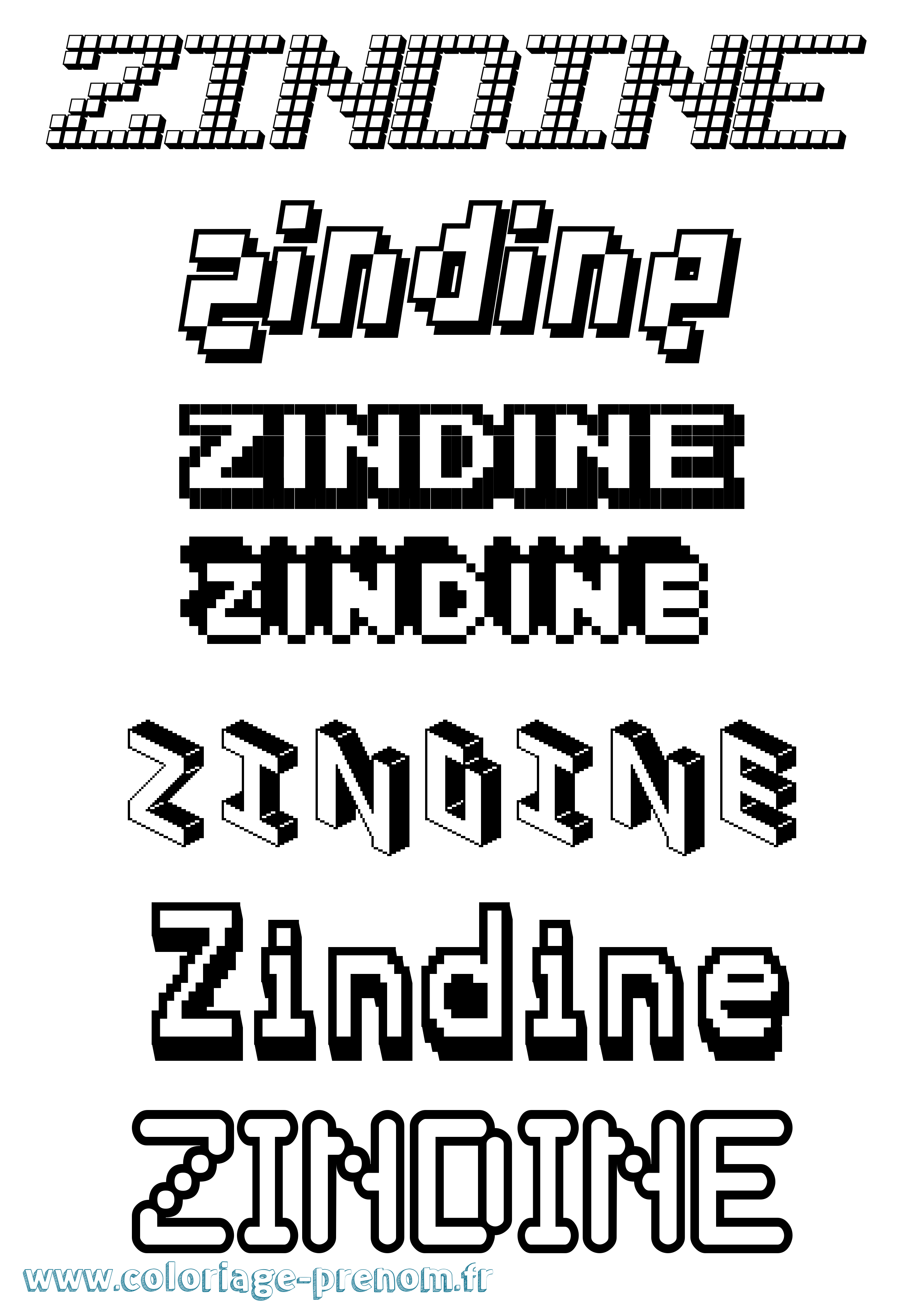 Coloriage Zindine Pixel Coloriage prénom Zindine Pixel