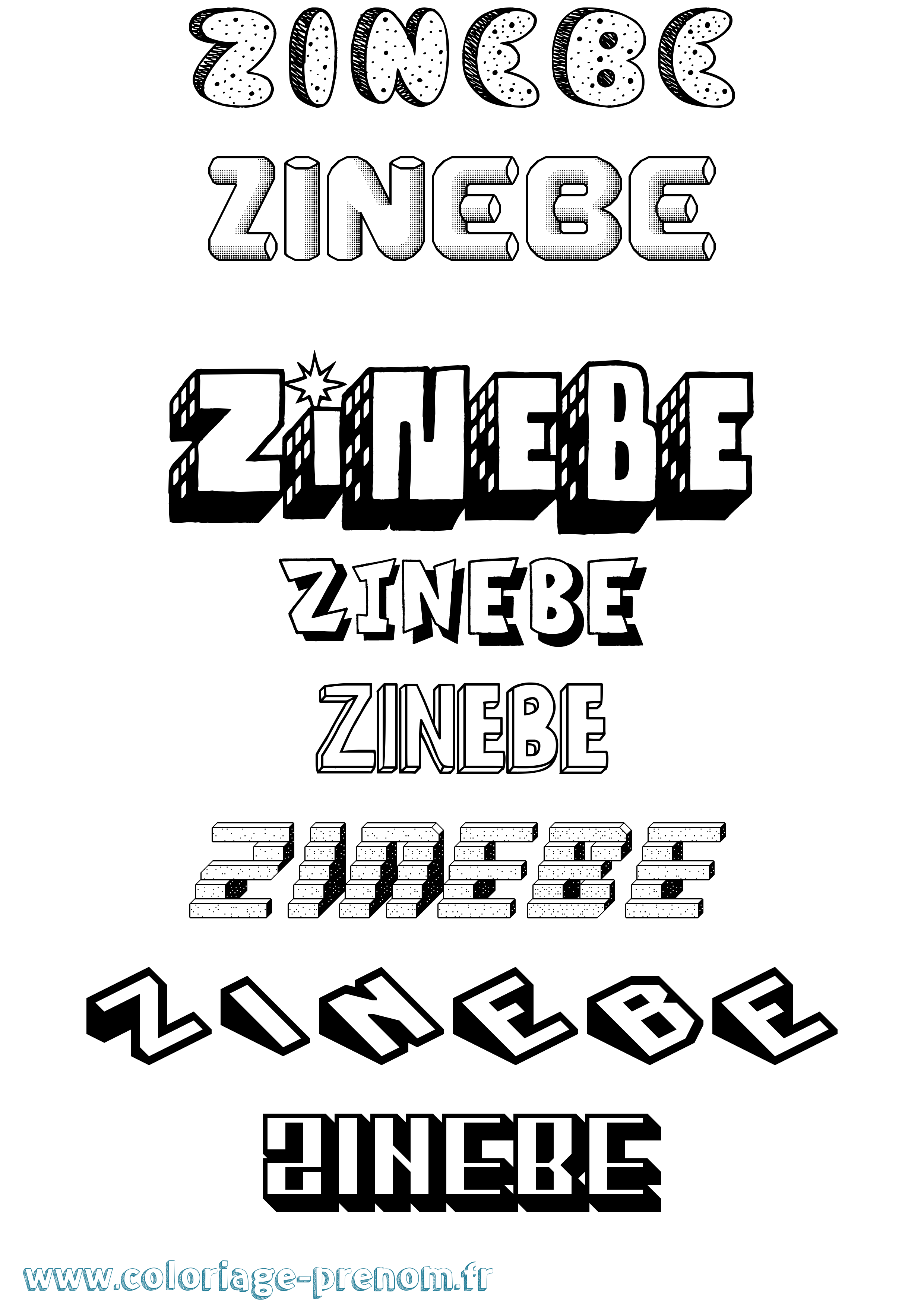 Coloriage Zinebe Effet 3D Coloriage prénom Zinebe Effet 3D