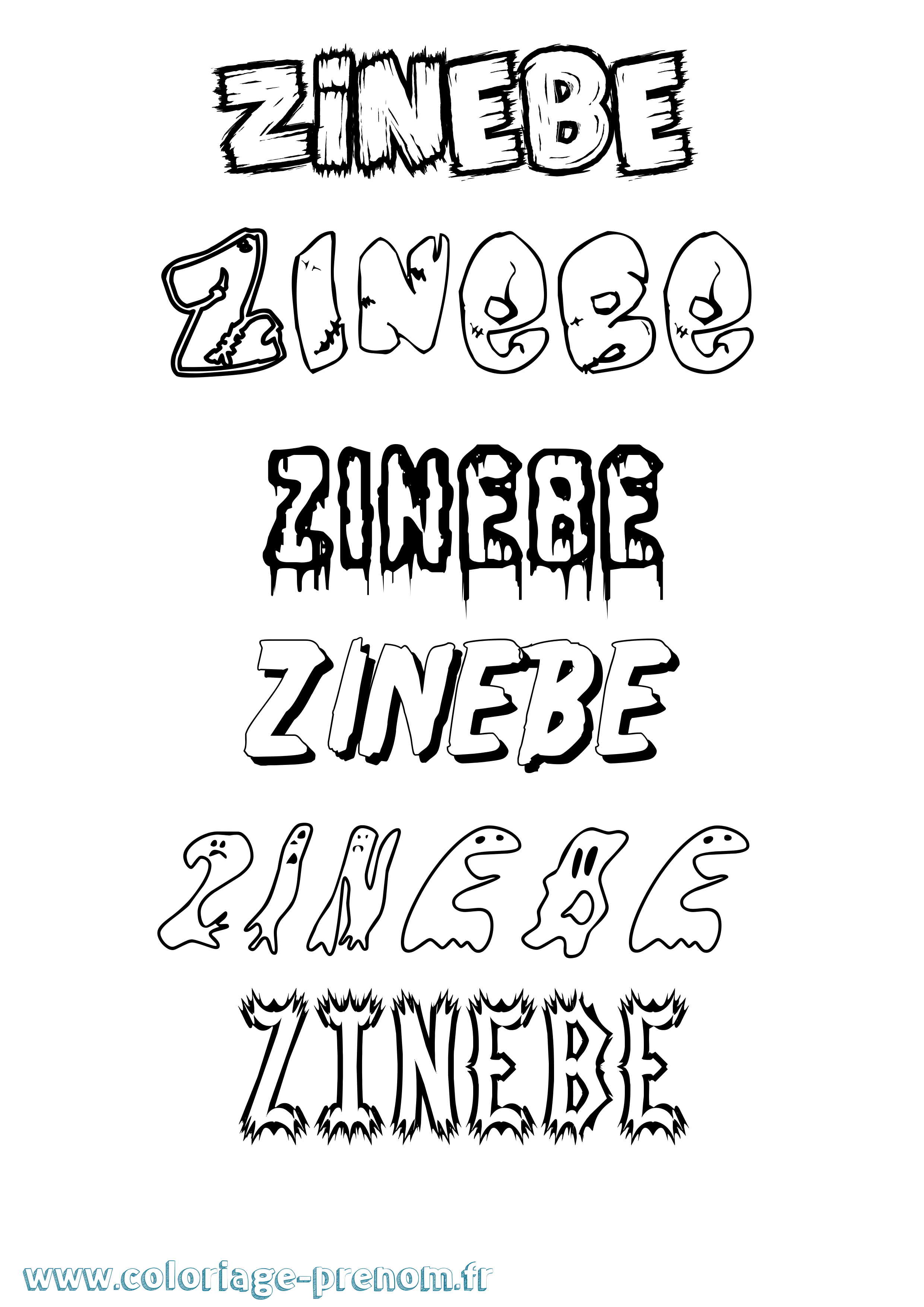 Coloriage Zinebe Frisson Coloriage prénom Zinebe Frisson