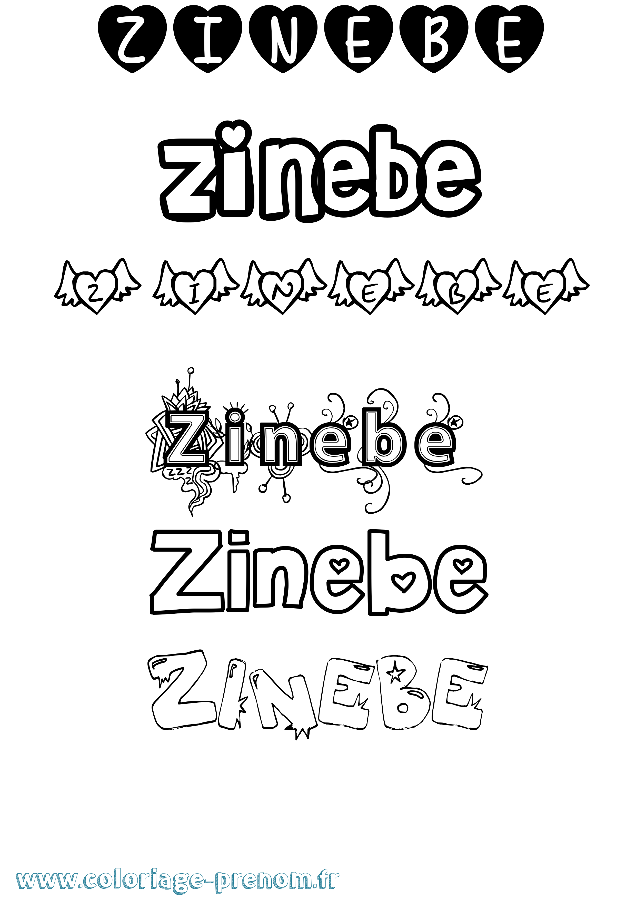 Coloriage Zinebe Girly Coloriage prénom Zinebe Girly