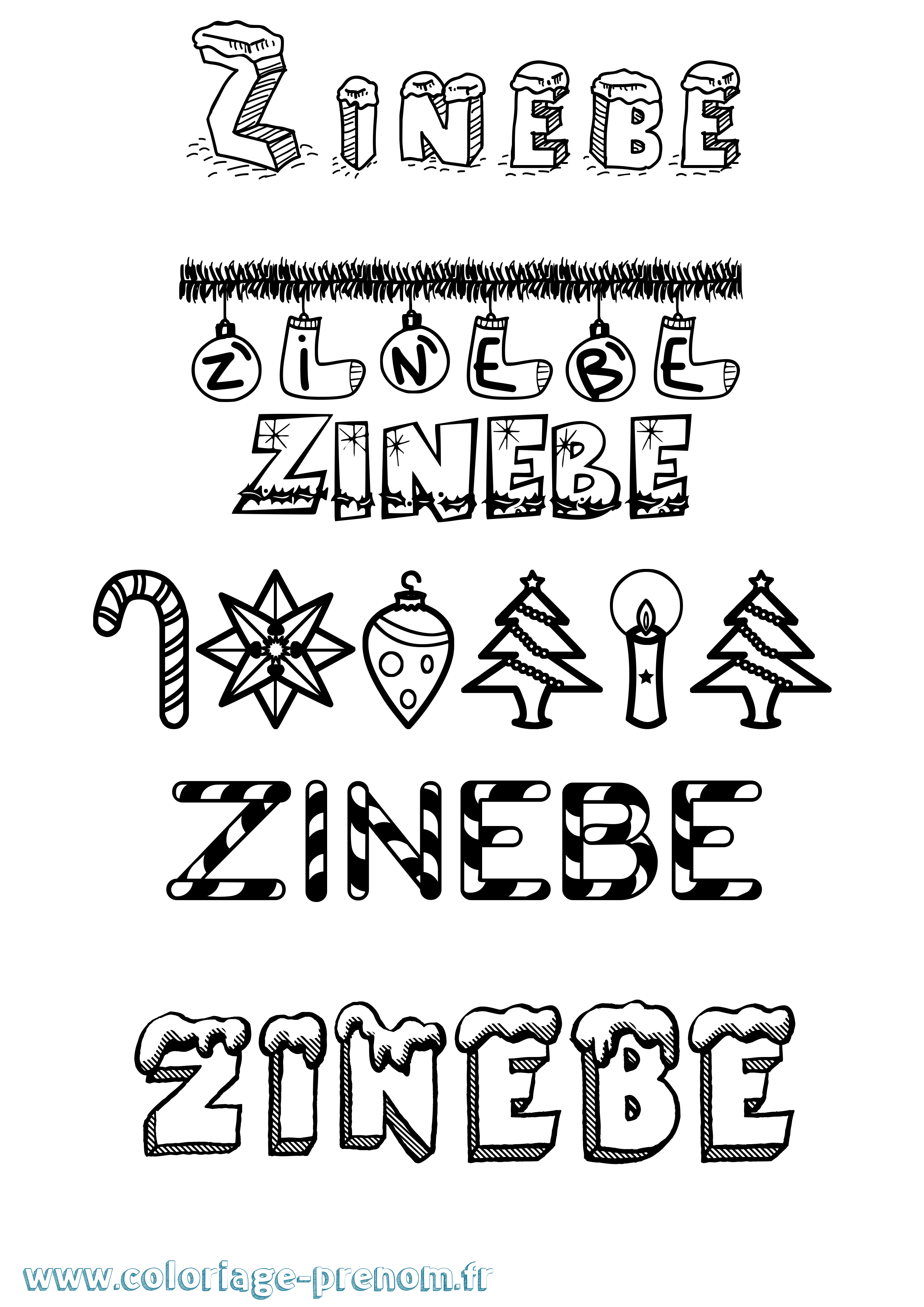 Coloriage Zinebe Noël Coloriage prénom Zinebe Noël
