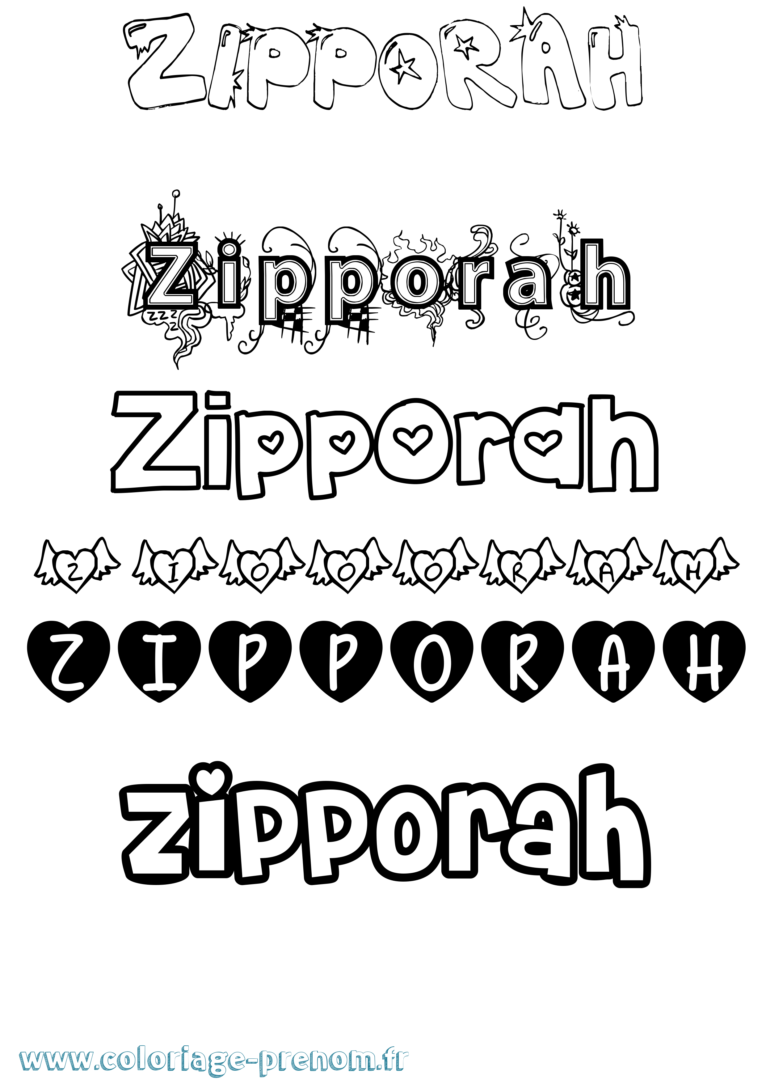 Coloriage Zipporah Girly Coloriage prénom Zipporah Girly