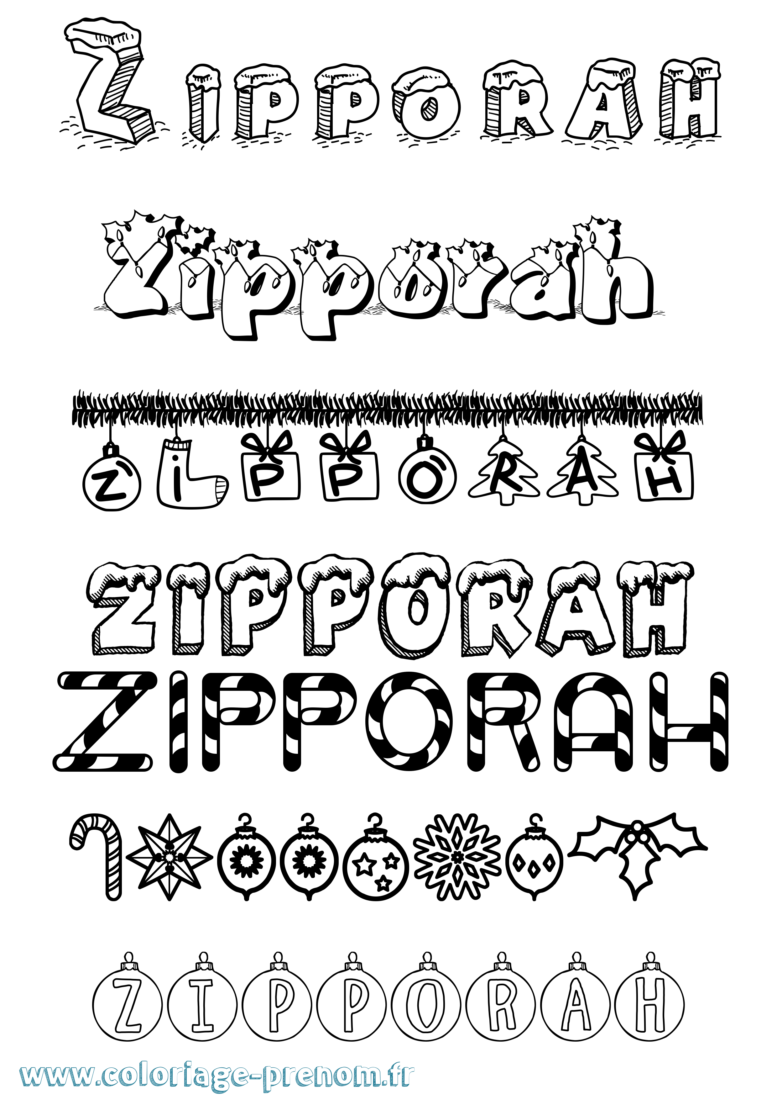 Coloriage Zipporah Noël Coloriage prénom Zipporah Noël