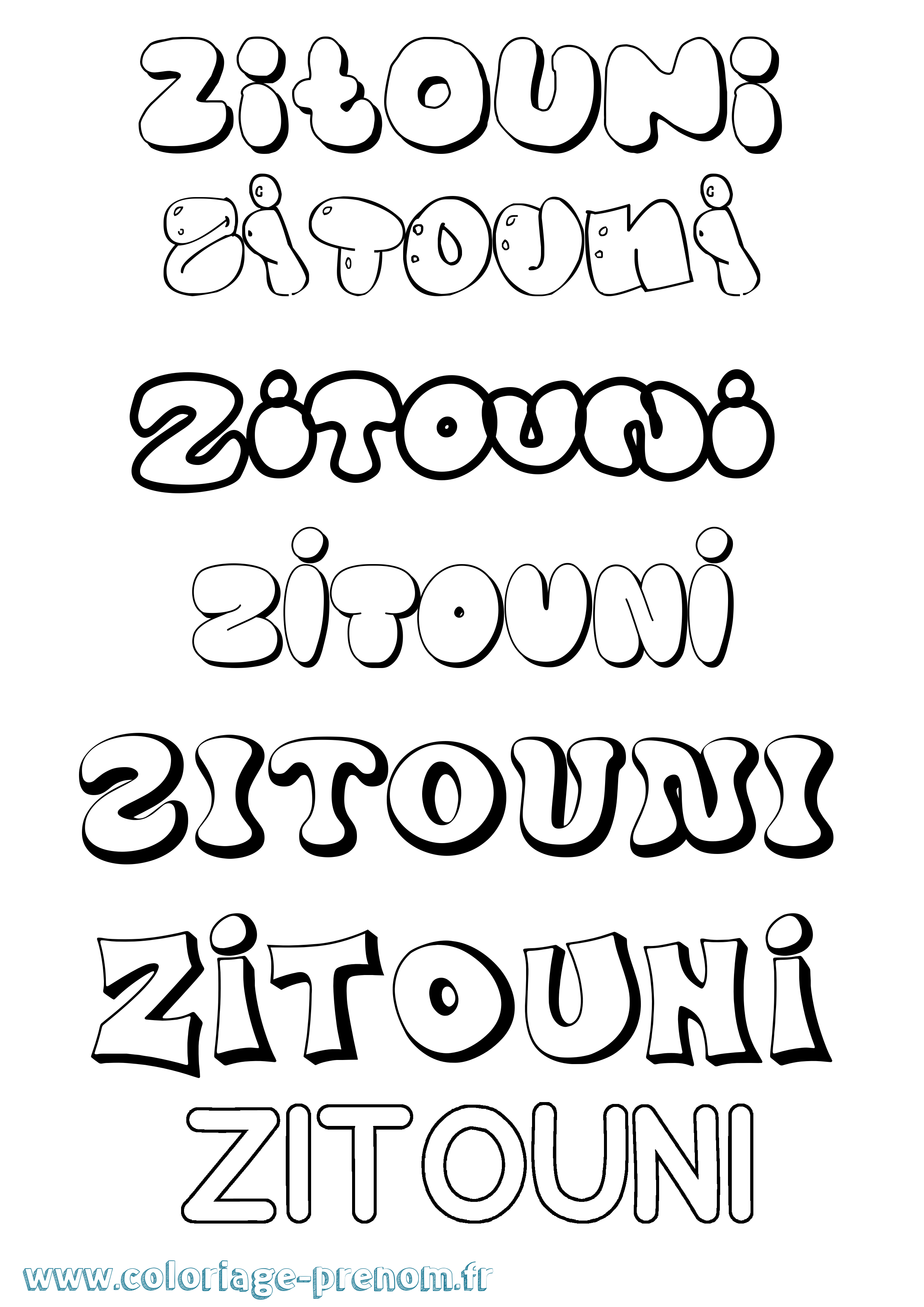 Coloriage Zitouni Bubble Coloriage prénom Zitouni Bubble