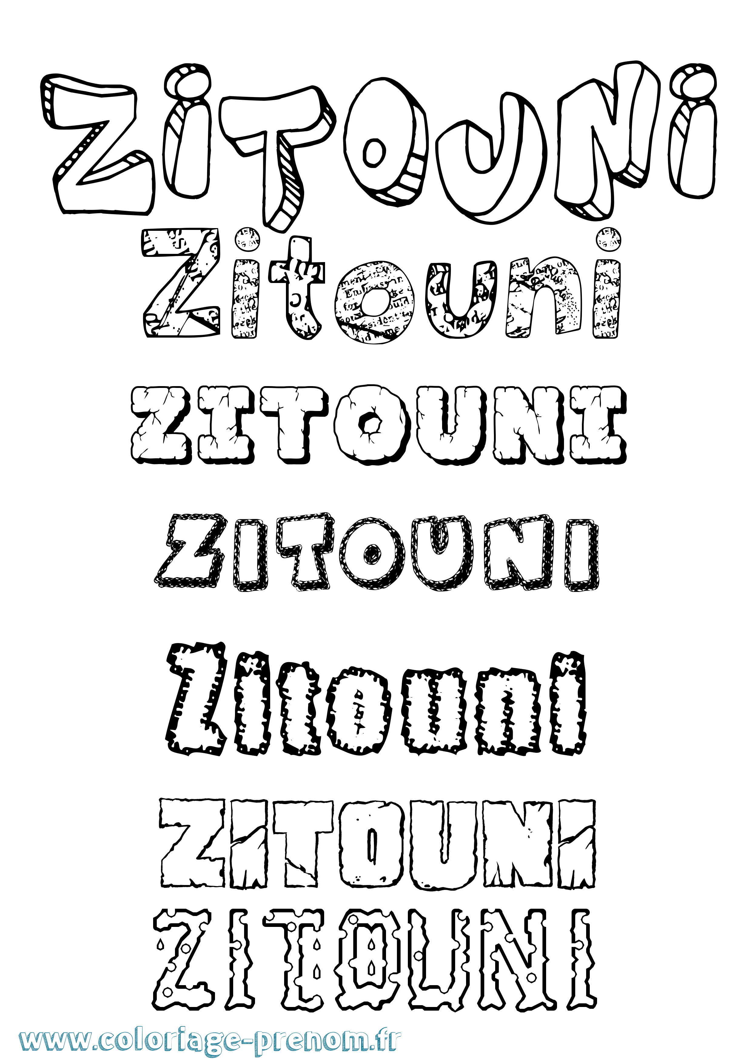 Coloriage Zitouni Destructuré Coloriage prénom Zitouni Destructuré