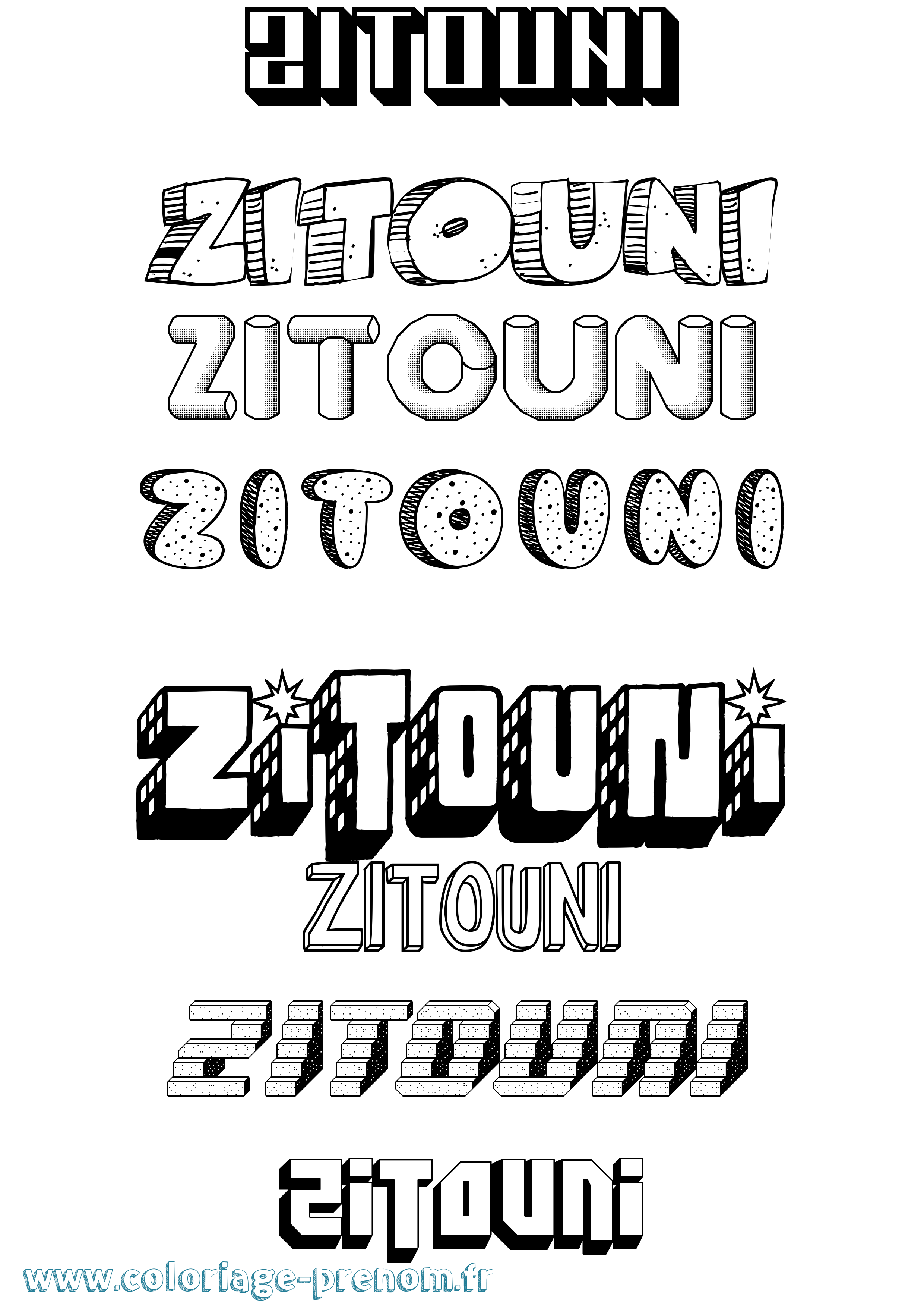 Coloriage Zitouni Effet 3D Coloriage prénom Zitouni Effet 3D