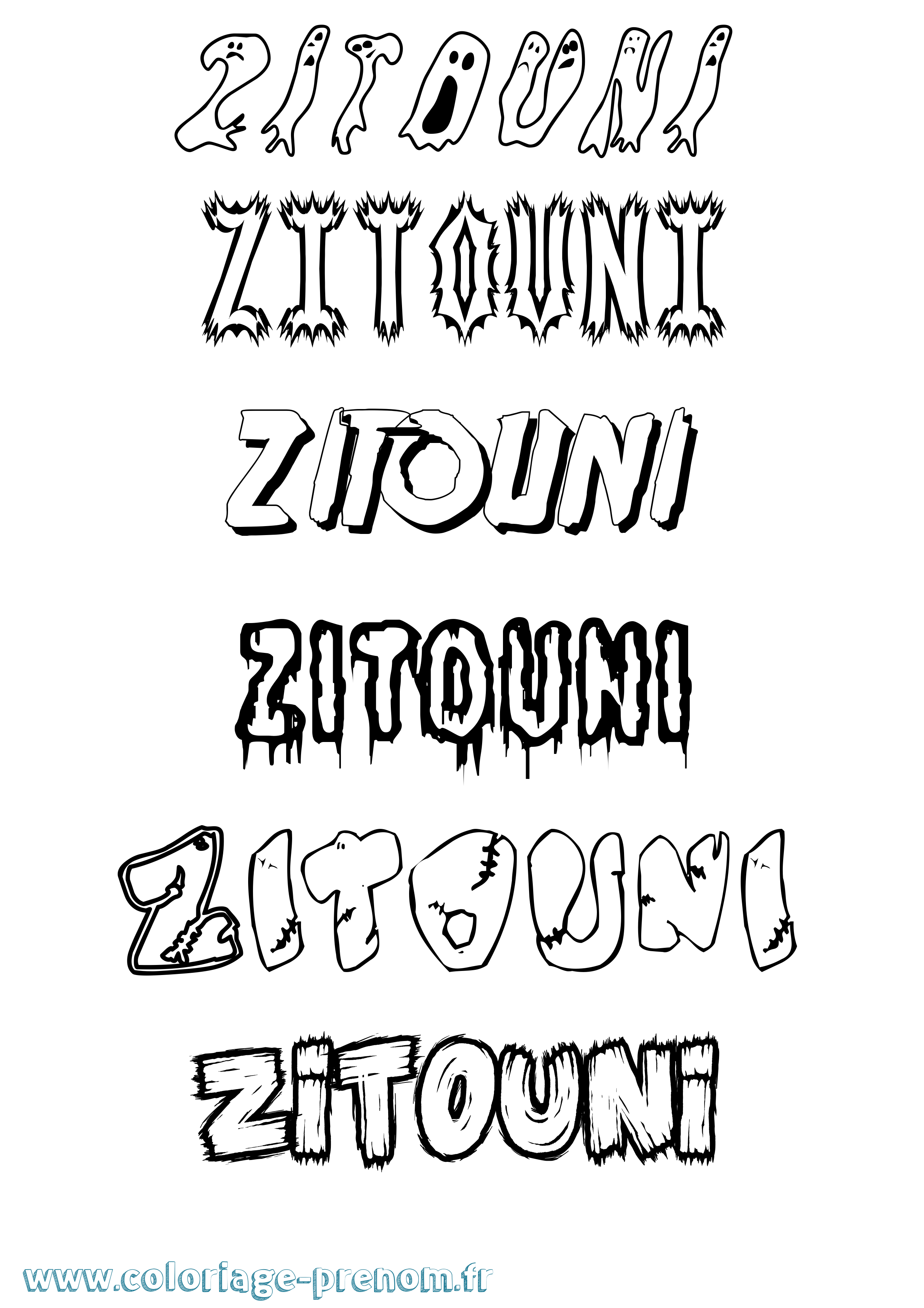 Coloriage Zitouni Frisson Coloriage prénom Zitouni Frisson