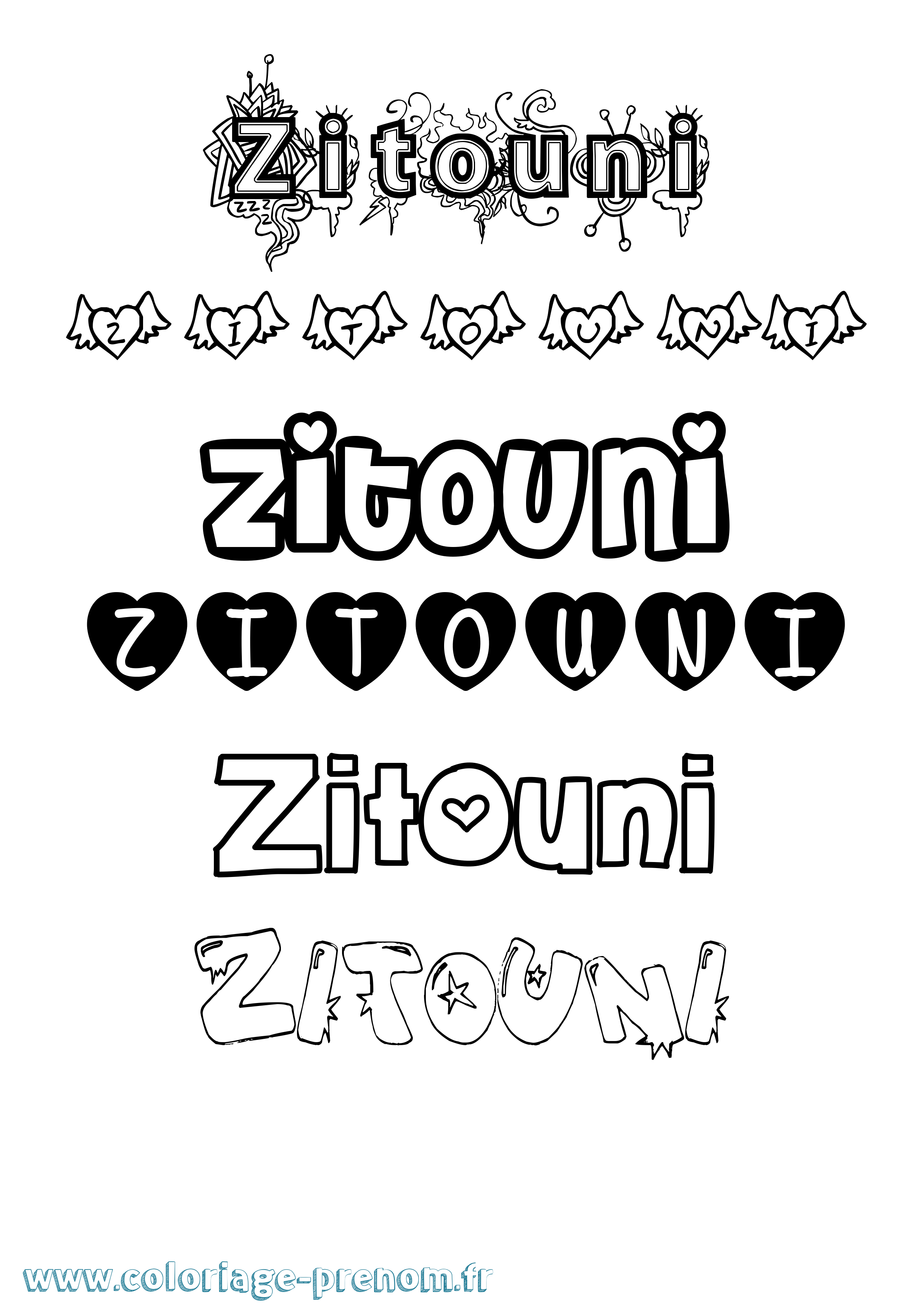 Coloriage Zitouni Girly Coloriage prénom Zitouni Girly