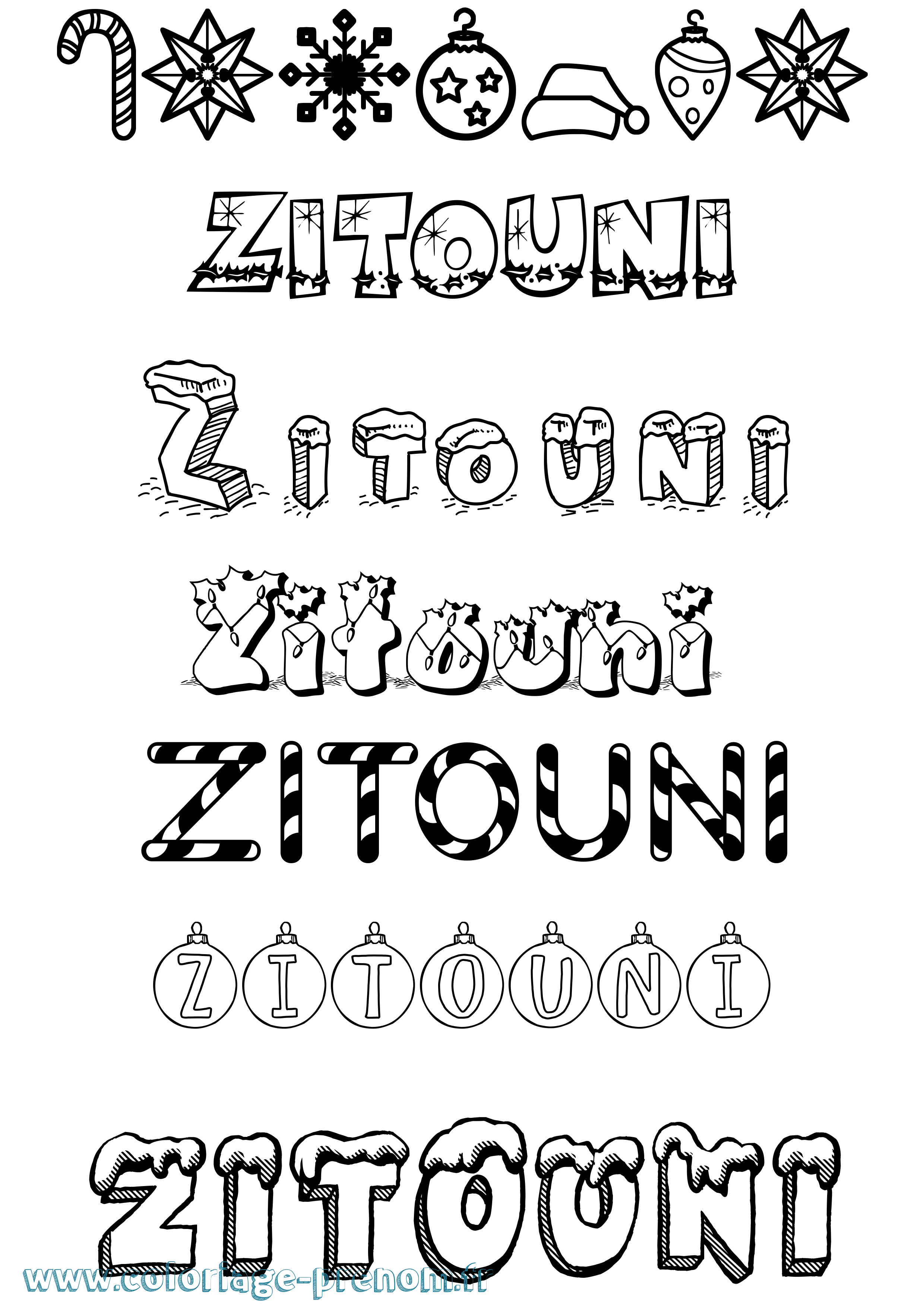 Coloriage Zitouni Noël Coloriage prénom Zitouni Noël